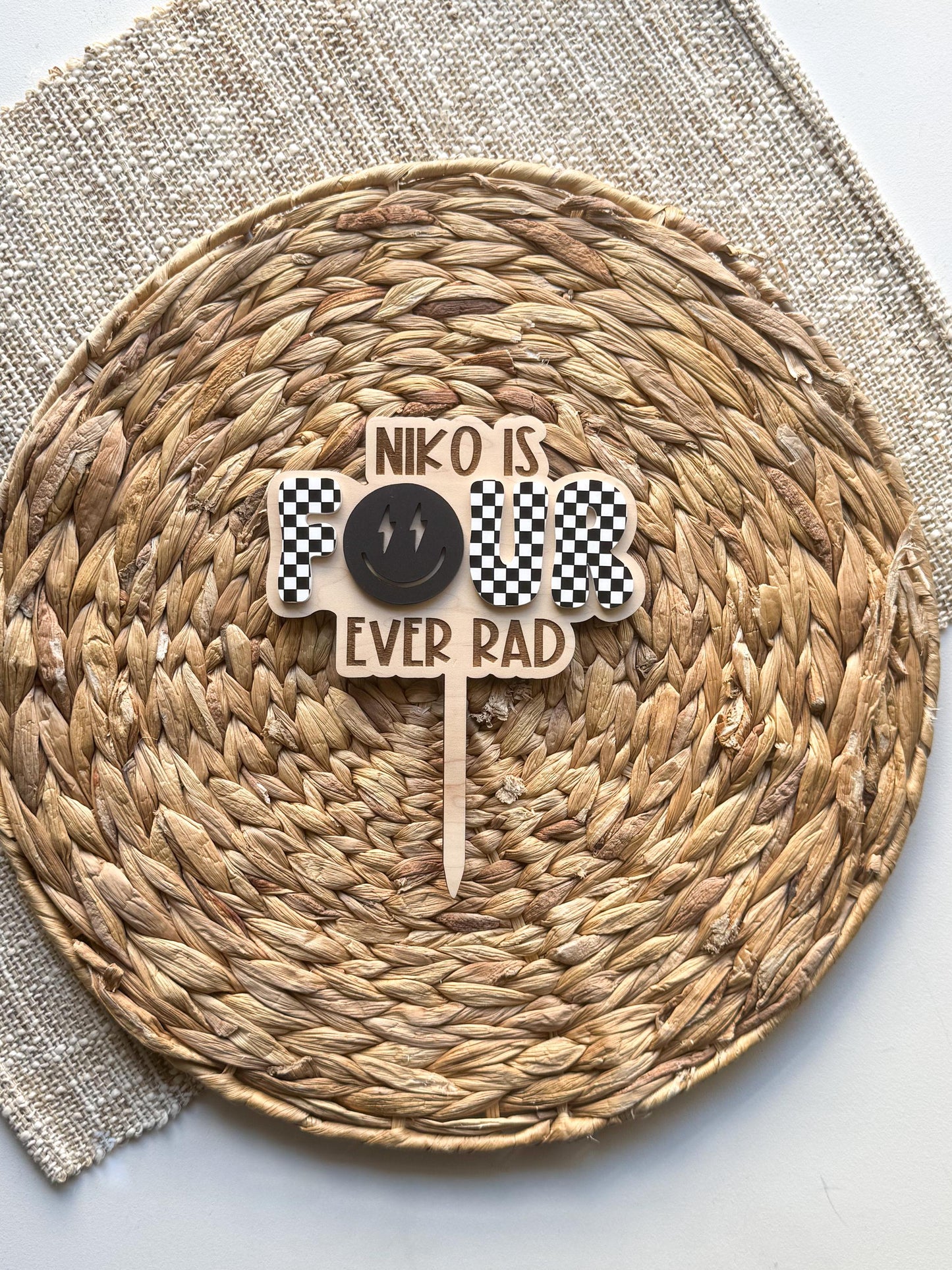 Four Ever Rad Dude Cake Topper | Birthday Party Decor | 4th birthday Party | boys birthday theme | Cake Topper Birthday | Checker Decor