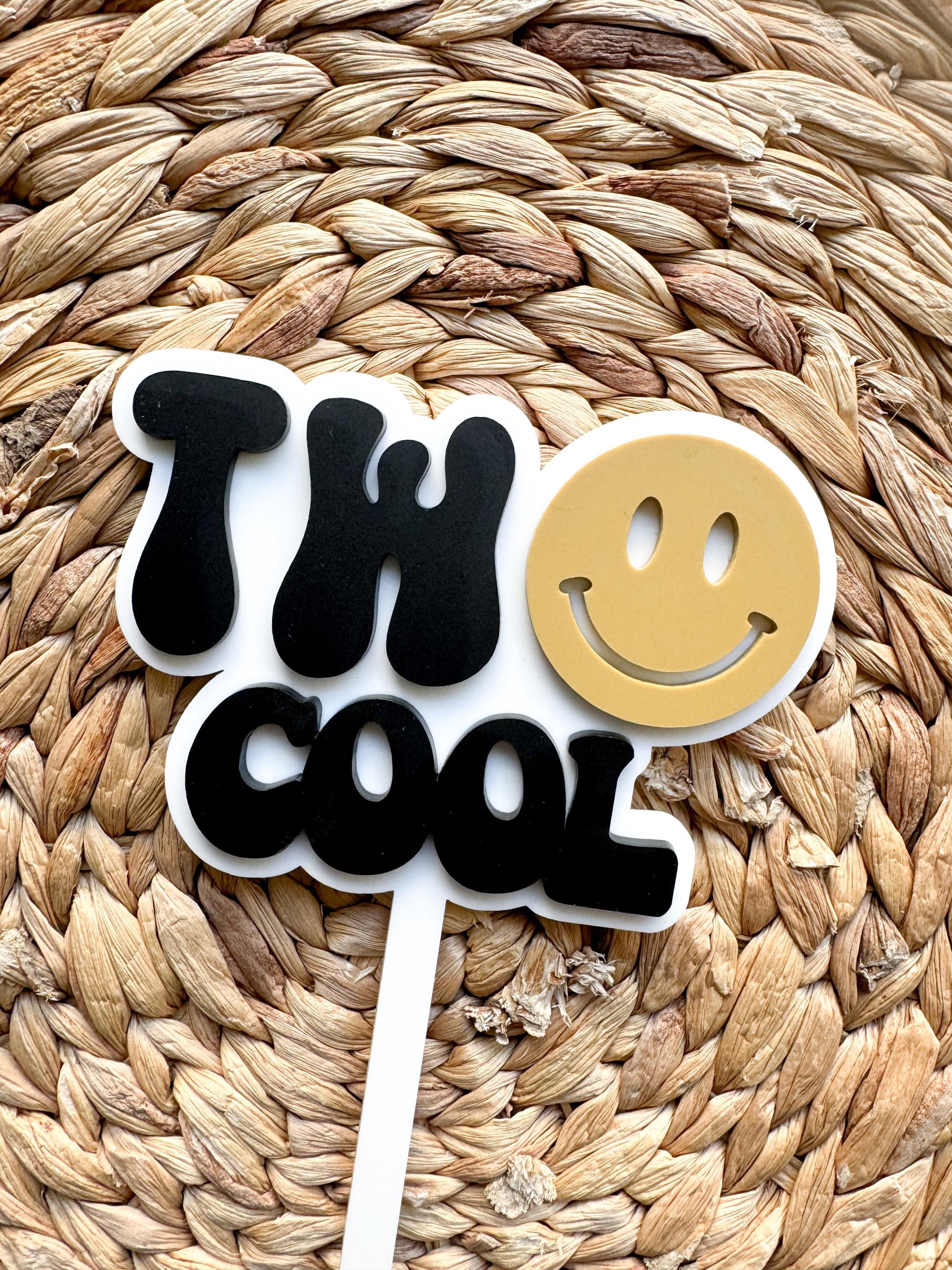 Two Cool Smiley Face Cake Topper | Custom Acrylic Birthday Decor