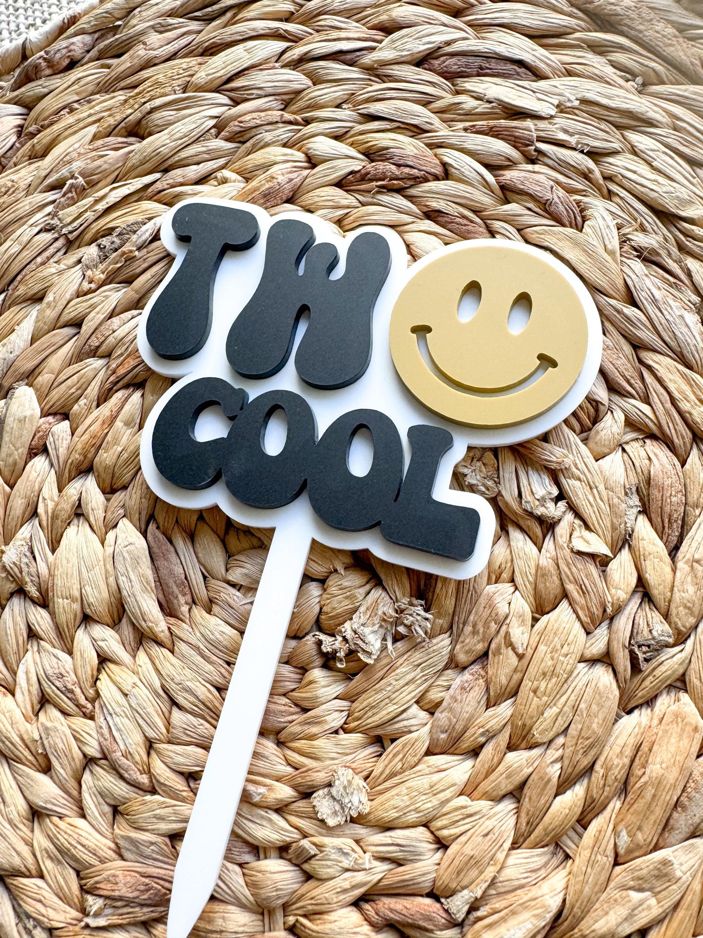 Two Cool Smiley Face Cake Topper | Custom Acrylic Birthday Decor