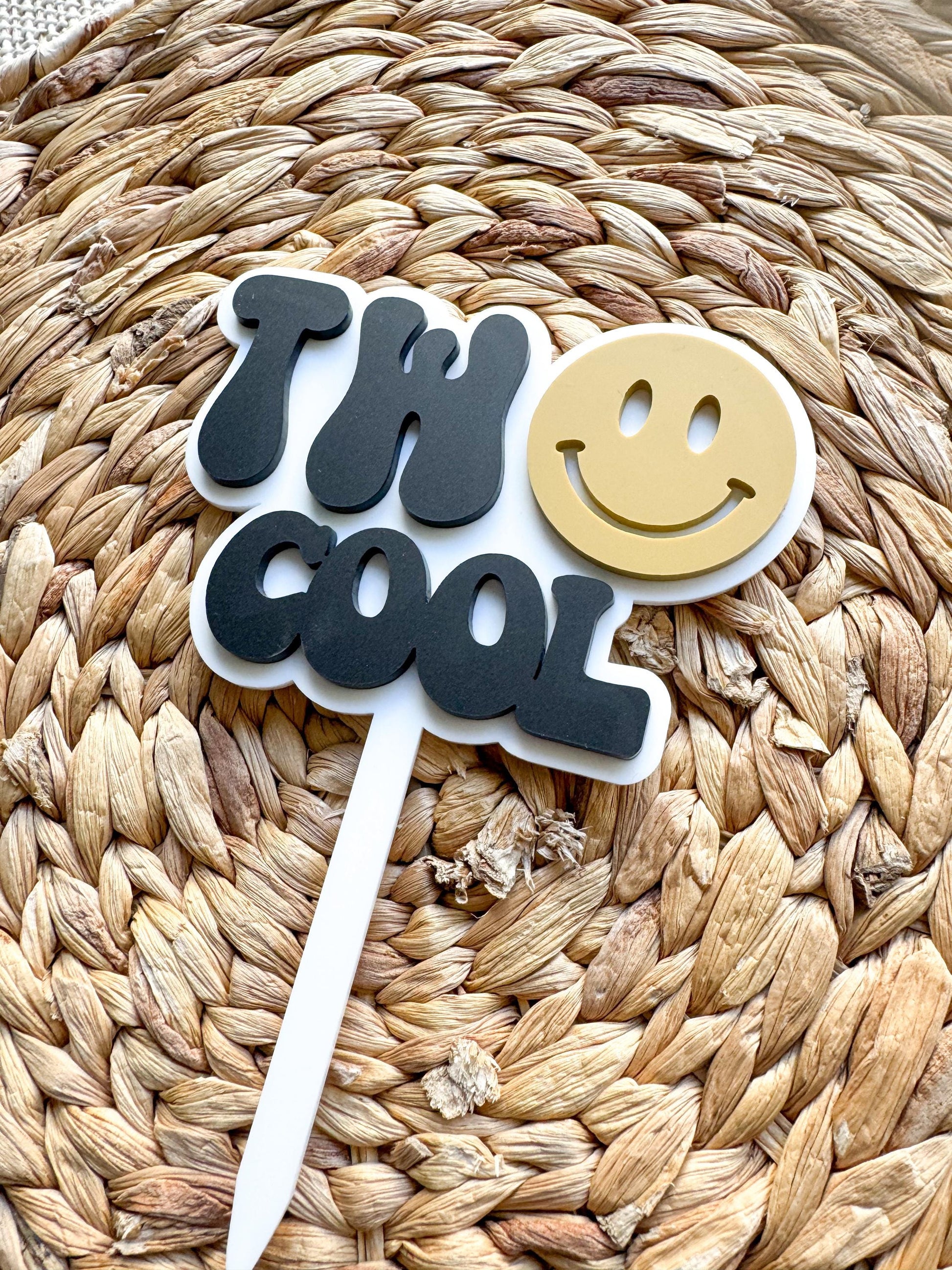 Two Cool Smiley Face Cake Topper | Custom Acrylic Birthday Decor