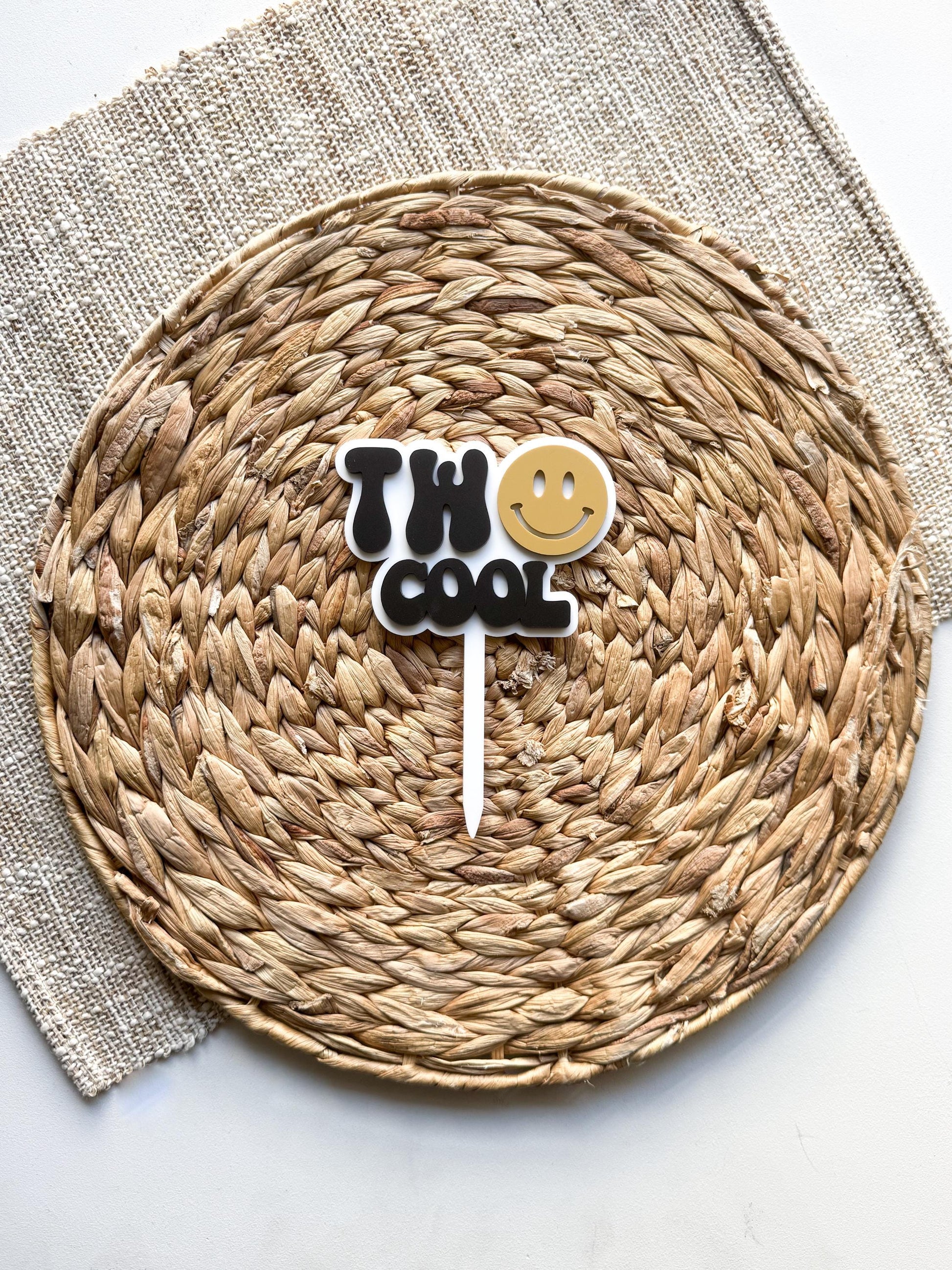 Two Cool Smiley Face Cake Topper | Custom Acrylic Birthday Decor