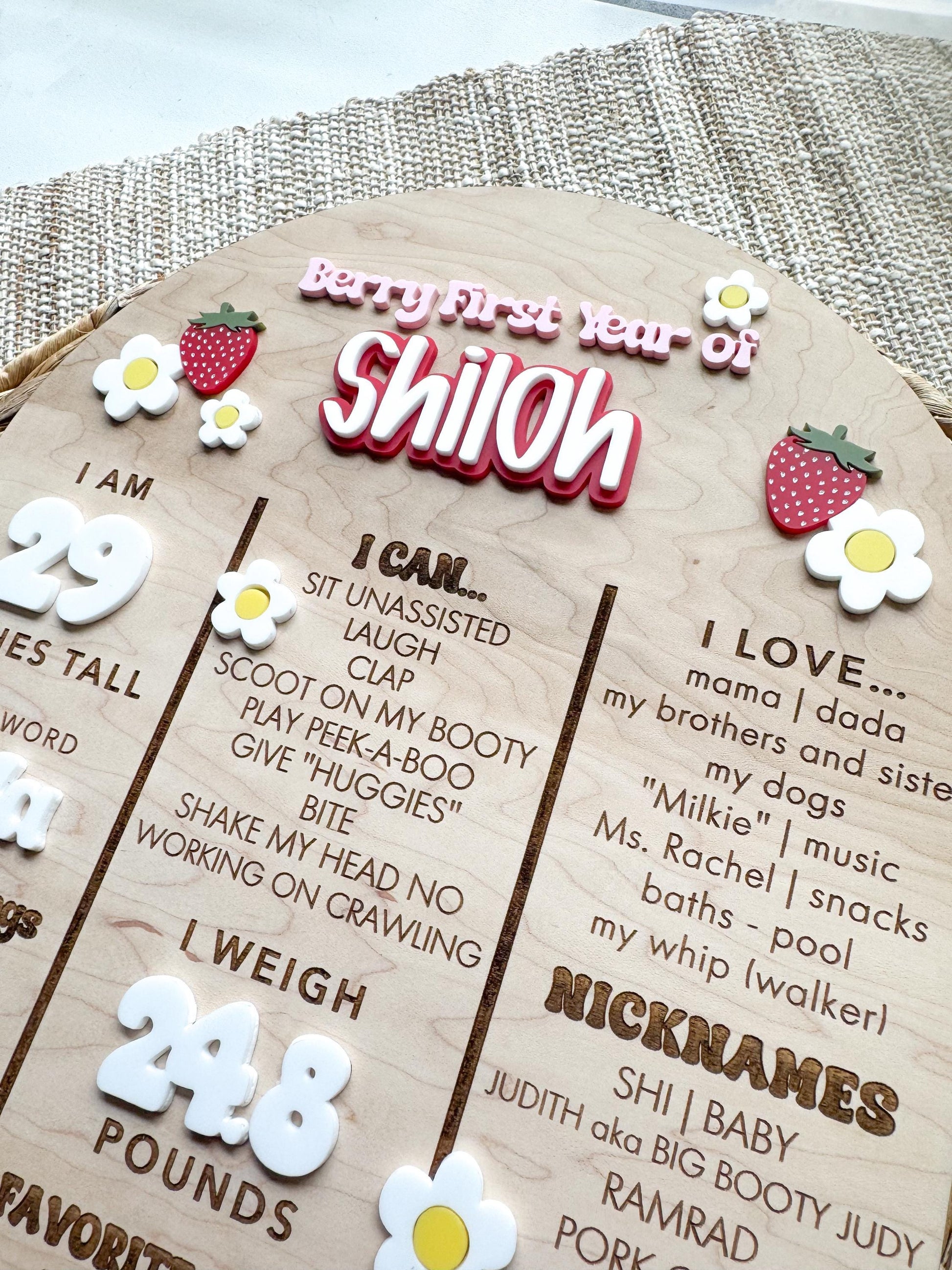 Strawberry First Birthday Milestone Board: Berry Party Decor | One Year Of Wooden Board