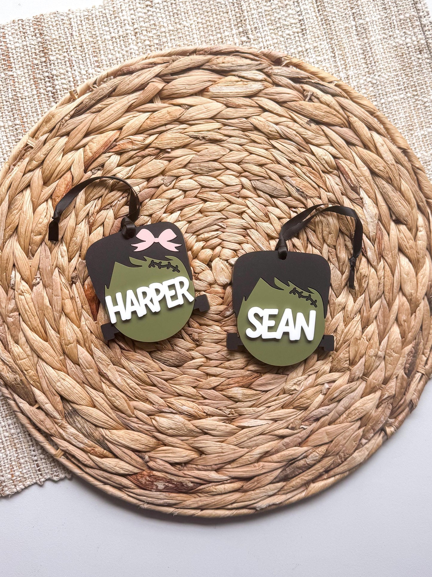 Personalized 3D acrylic Halloween basket tag with custom name — boo basket name tag for kids