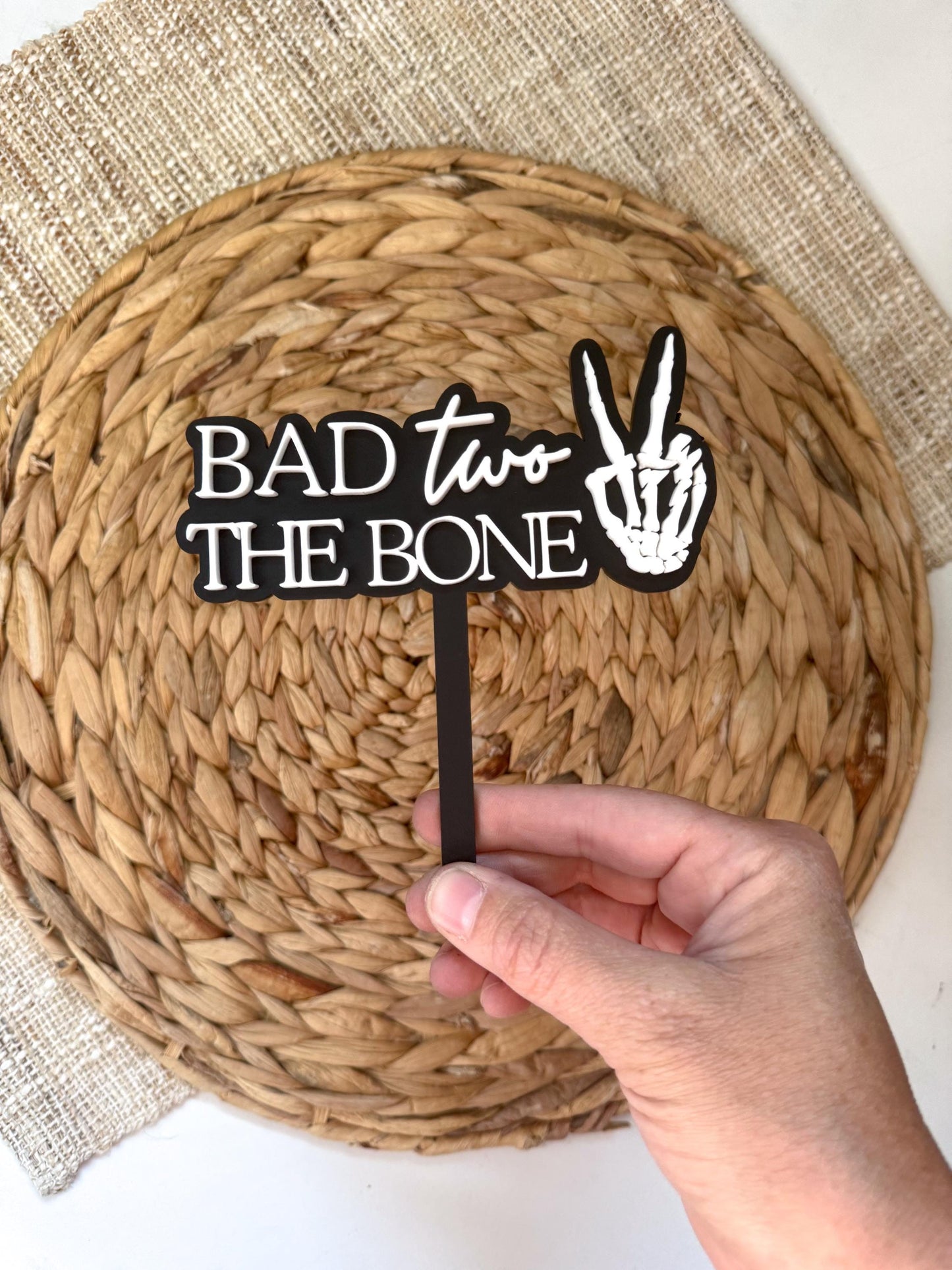 Bad Two The Bone Cake Topper: Acrylic Skull, Dirt Bike 2nd Birthday