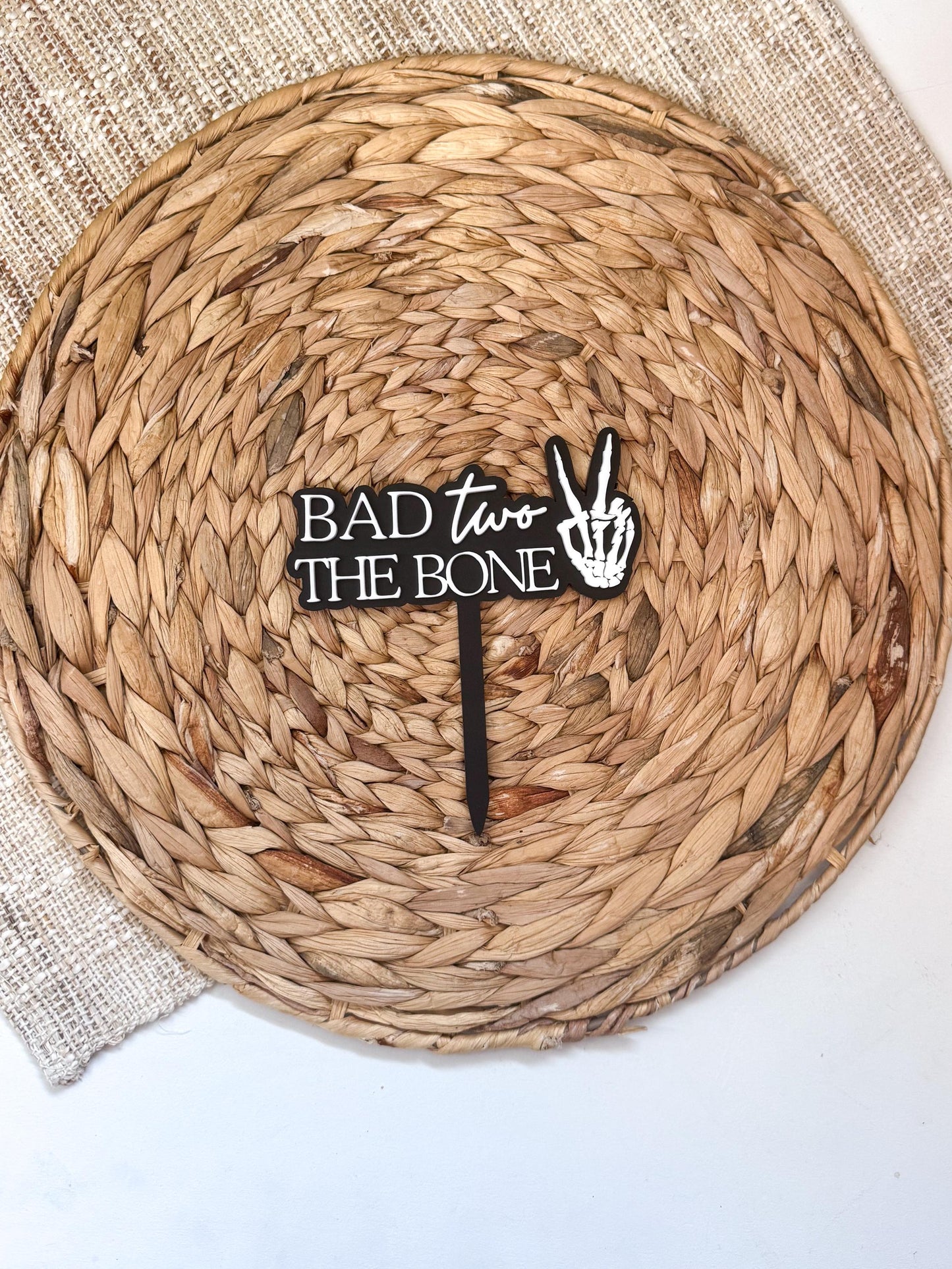 Bad Two The Bone Cake Topper: Acrylic Skull, Dirt Bike 2nd Birthday