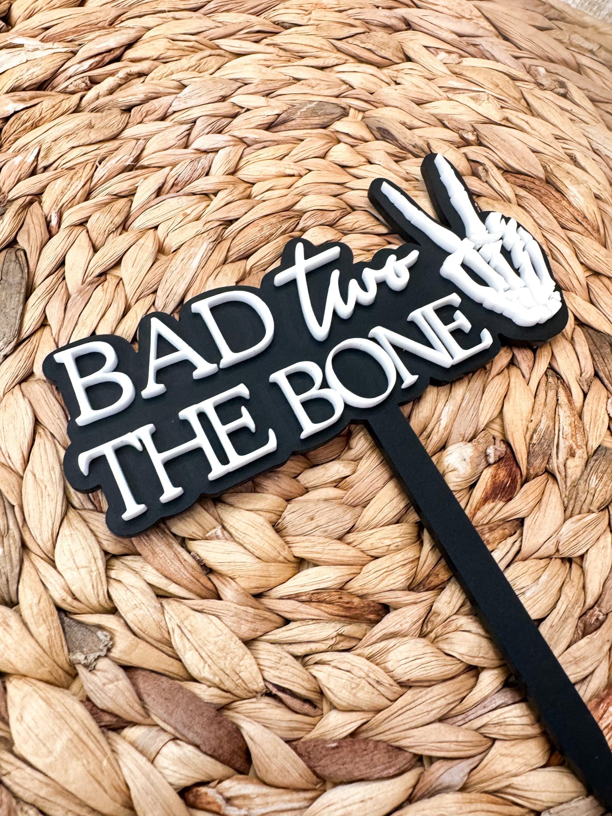 Bad Two The Bone Cake Topper: Acrylic Skull, Dirt Bike 2nd Birthday