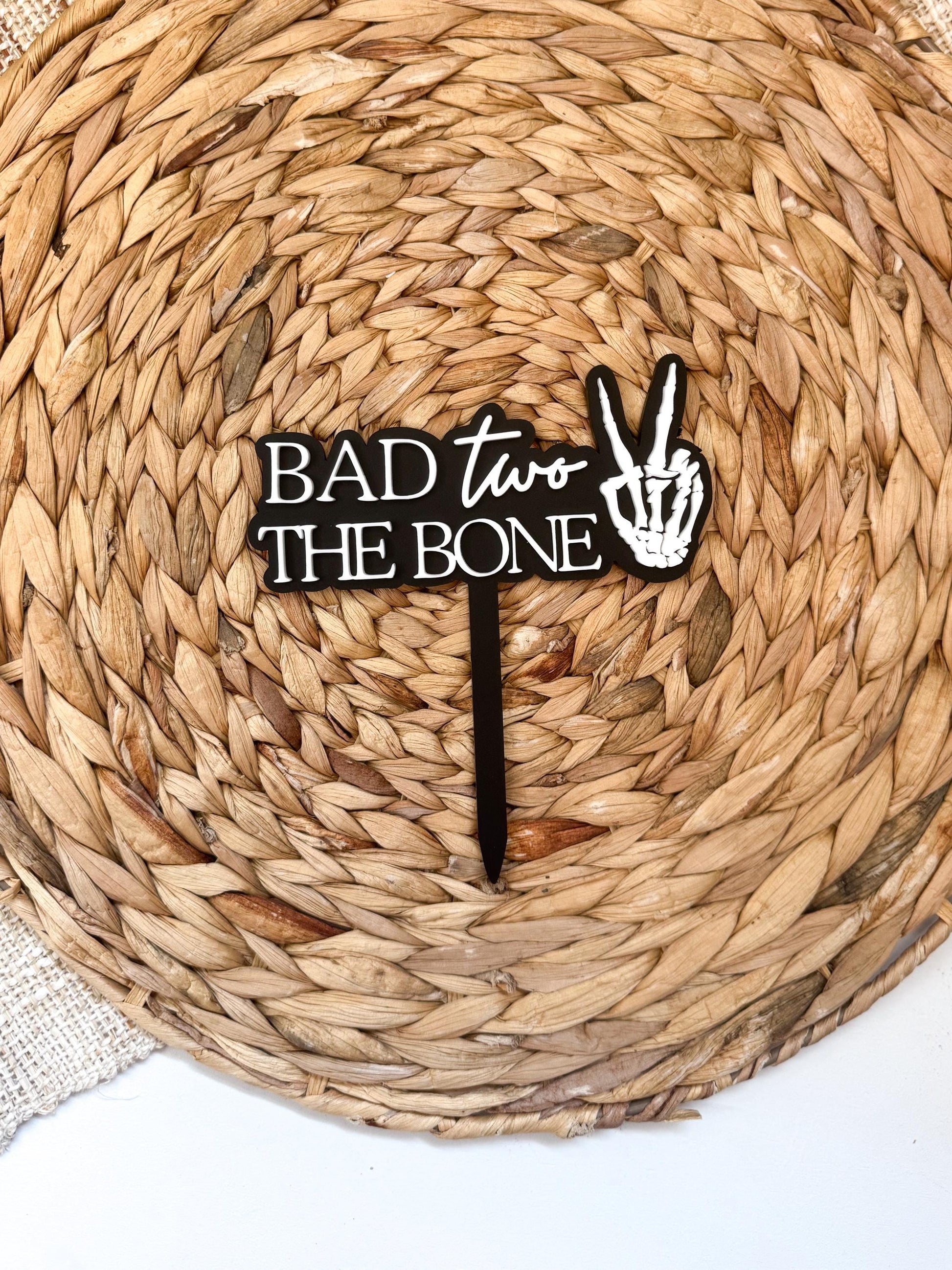 Bad Two The Bone Cake Topper: Acrylic Skull, Dirt Bike 2nd Birthday
