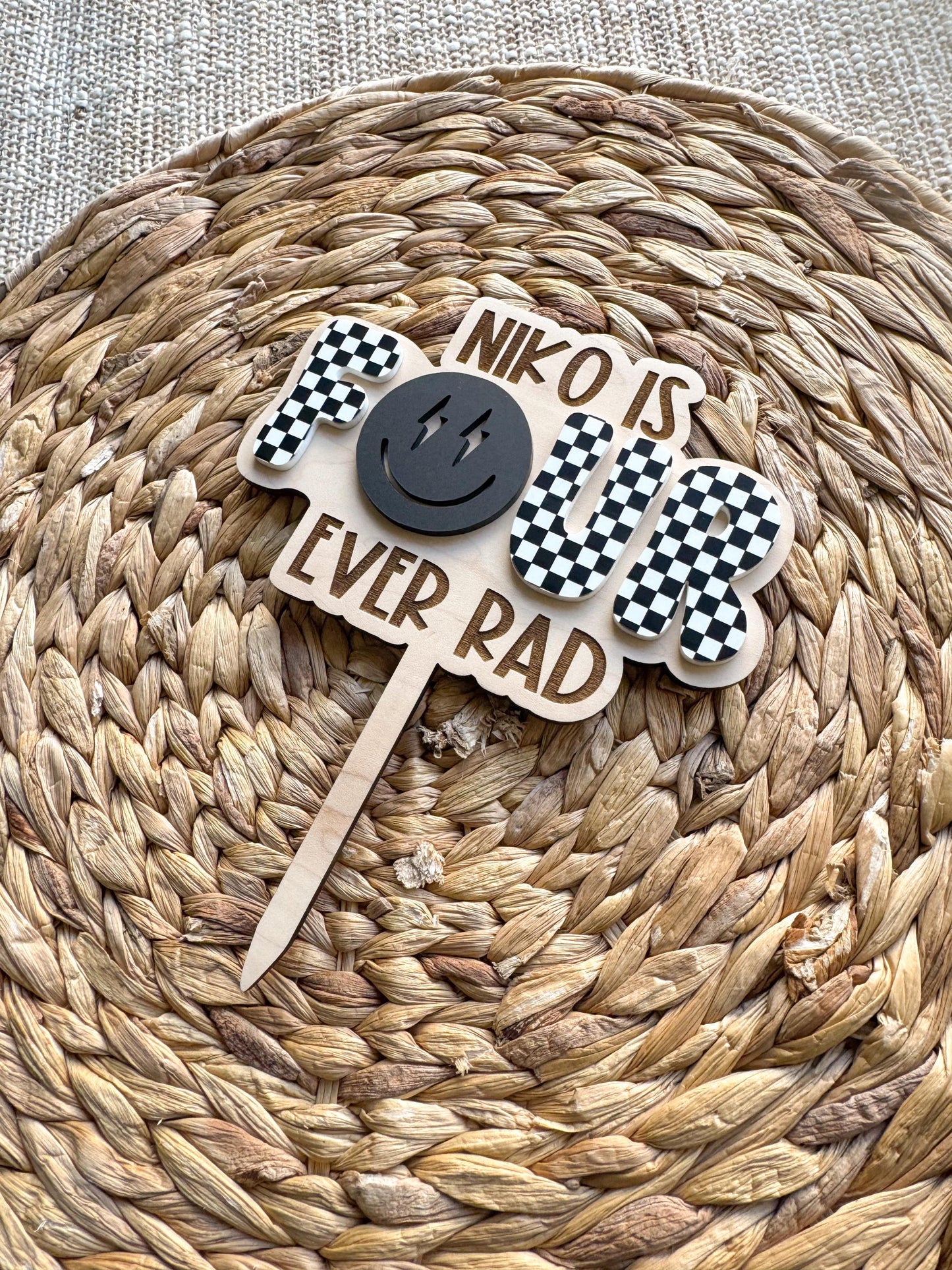 Four Ever Rad Dude Cake Topper | Birthday Party Decor | 4th birthday Party | boys birthday theme | Cake Topper Birthday | Checker Decor