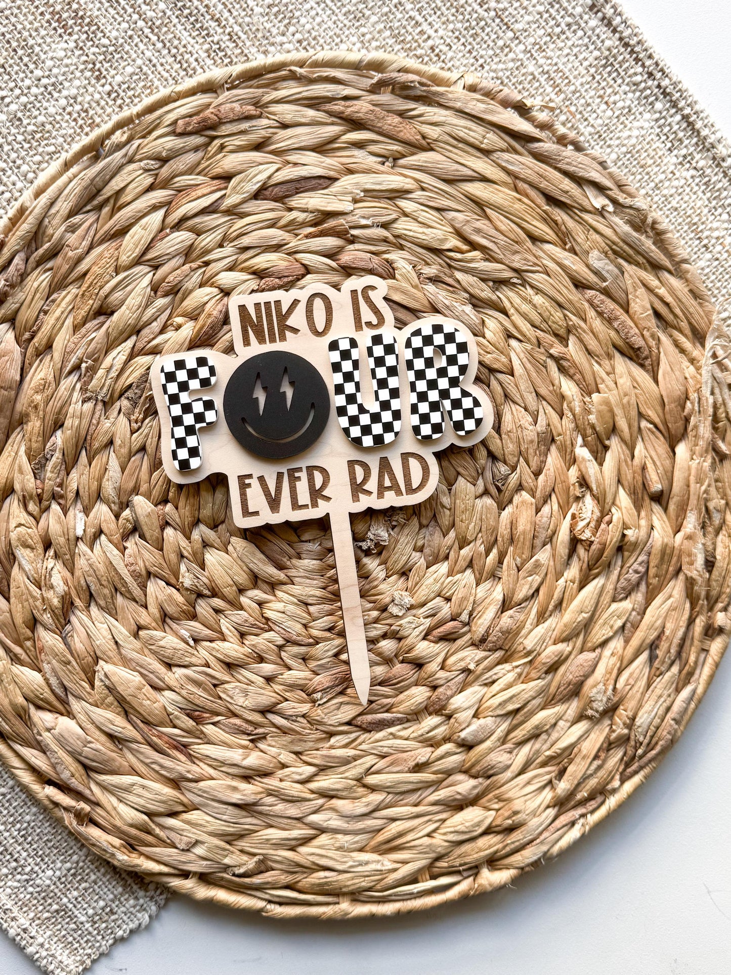 Four Ever Rad Dude Cake Topper | Birthday Party Decor | 4th birthday Party | boys birthday theme | Cake Topper Birthday | Checker Decor