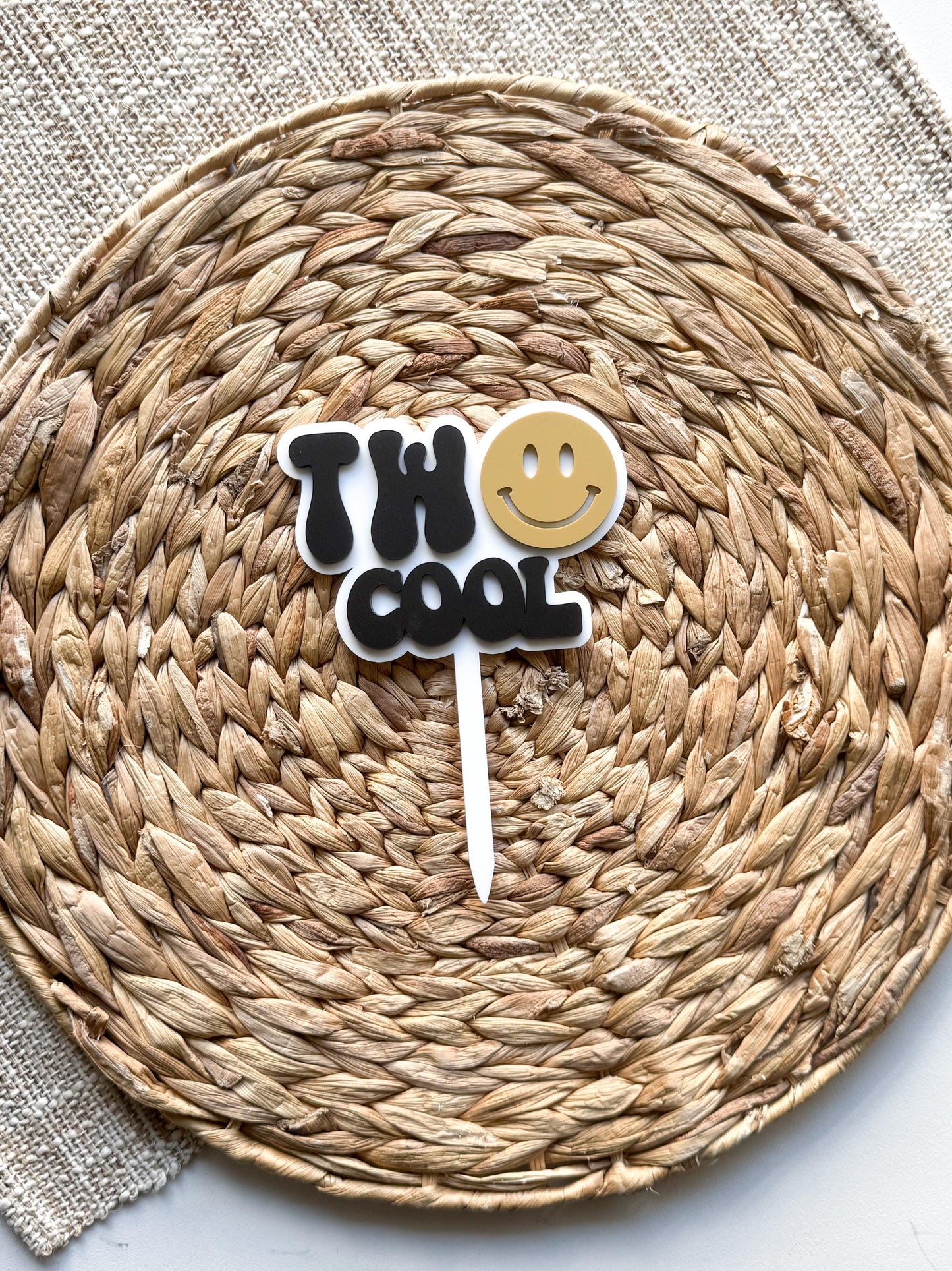 Two Cool Smiley Face Cake Topper | Custom Acrylic Birthday Decor