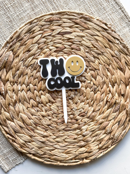 Two Cool Smiley Face Cake Topper | Custom Acrylic Birthday Decor