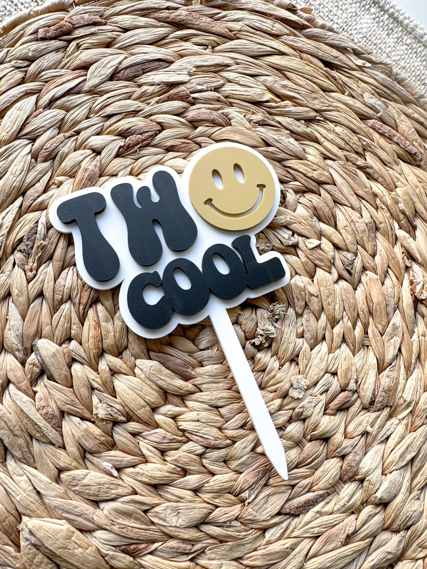 Two Cool Smiley Face Cake Topper | Custom Acrylic Birthday Decor