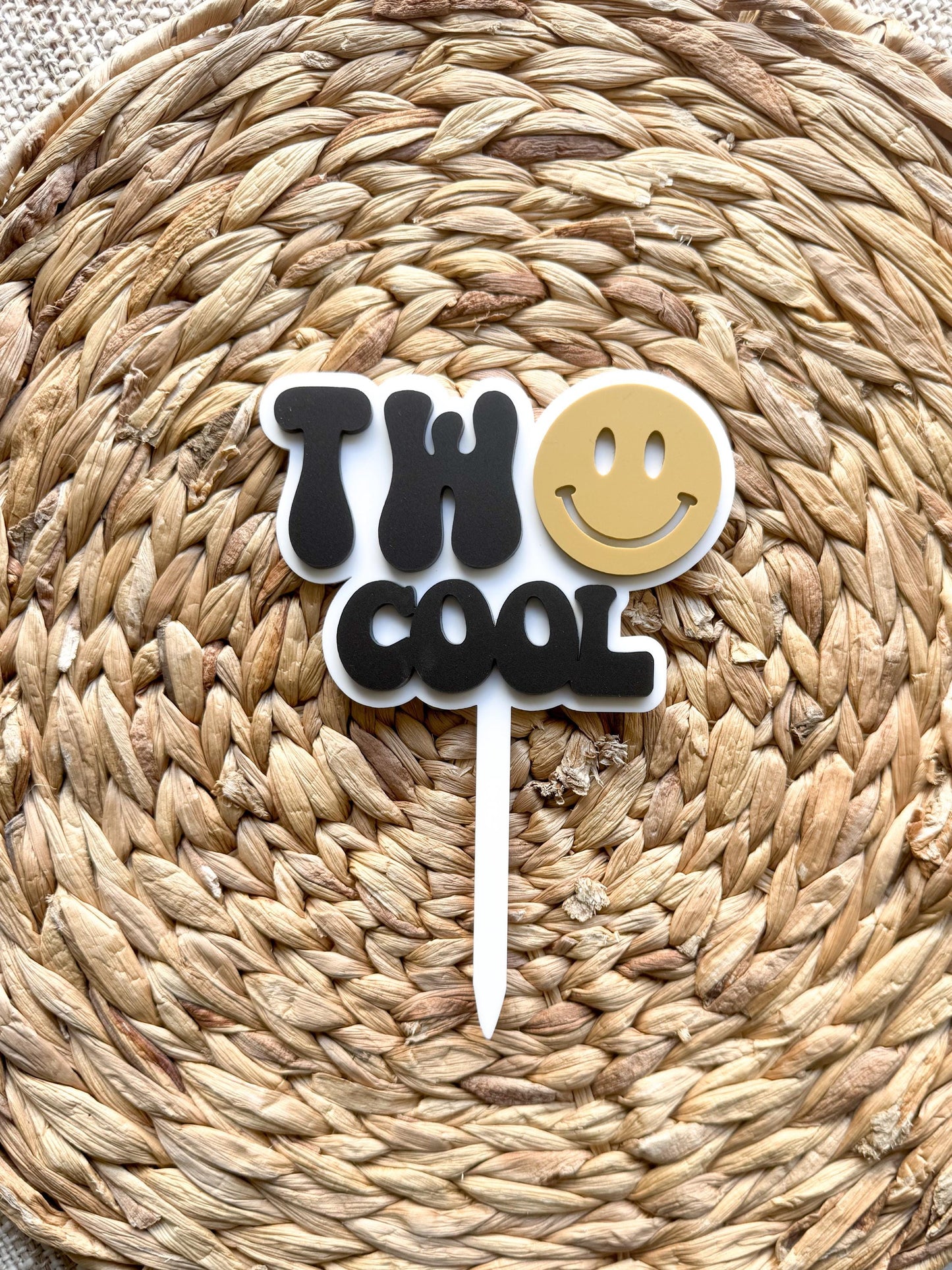 Two Cool Smiley Face Cake Topper | Custom Acrylic Birthday Decor