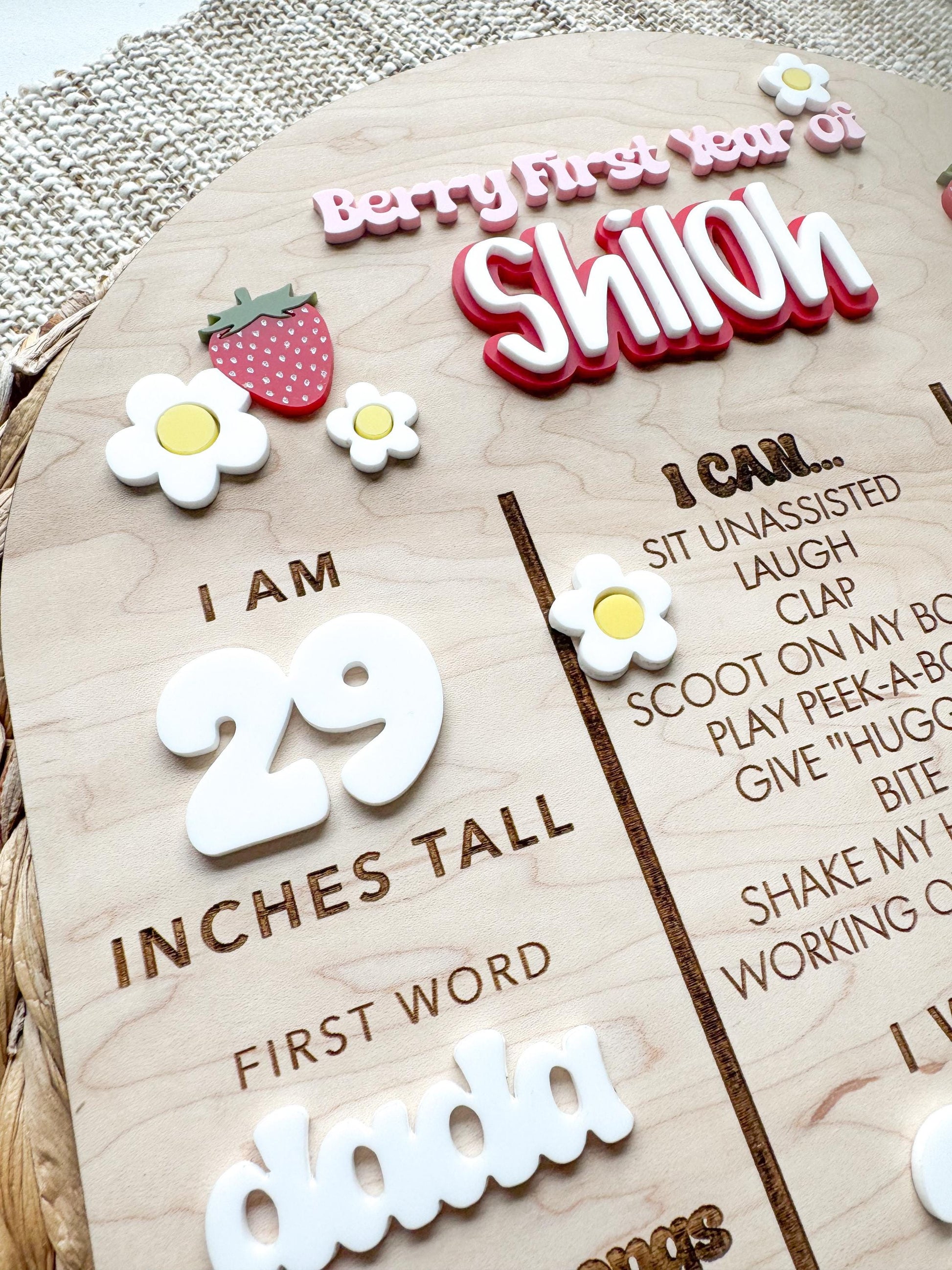 Strawberry First Birthday Milestone Board: Berry Party Decor | One Year Of Wooden Board