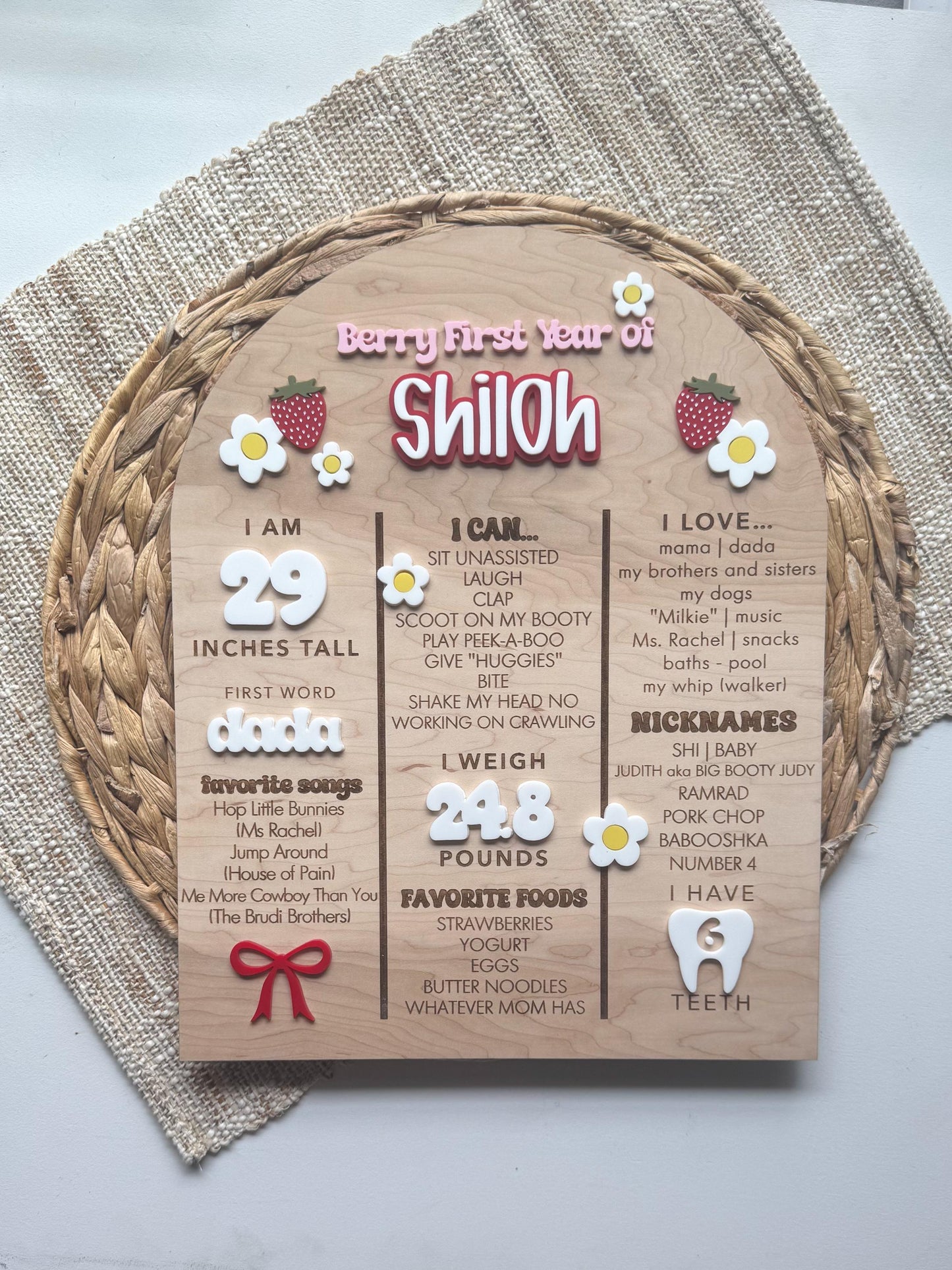 Strawberry First Birthday Milestone Board: Berry Party Decor | One Year Of Wooden Board