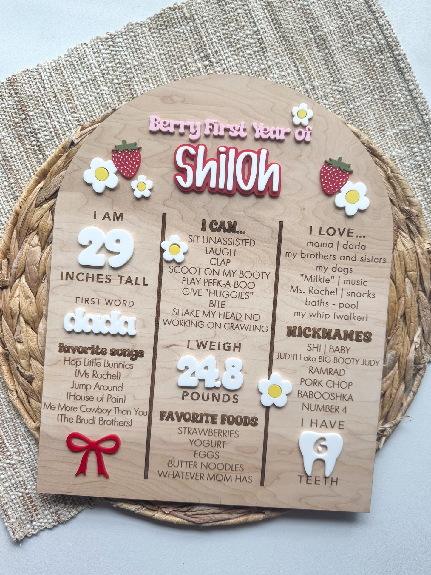 Strawberry First Birthday Milestone Board: Berry Party Decor | One Year Of Wooden Board