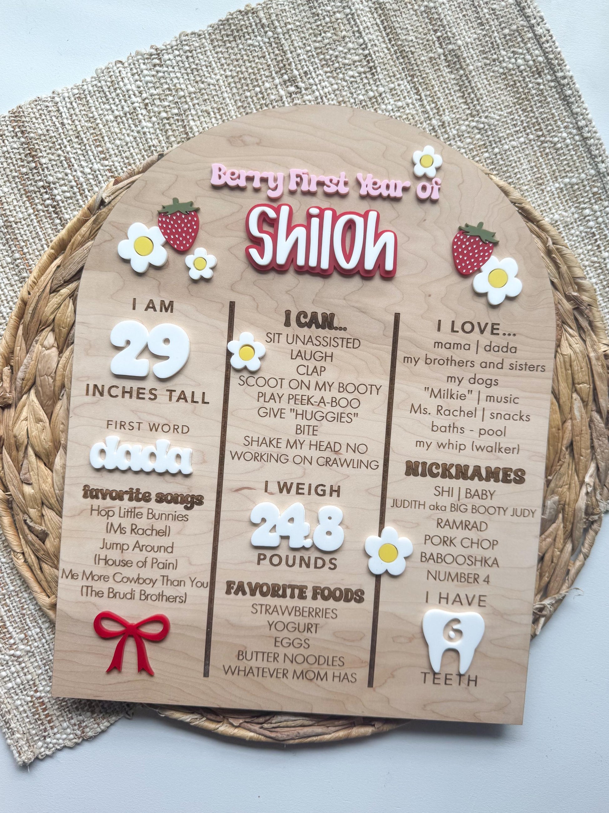 Strawberry First Birthday Milestone Board: Berry Party Decor | One Year Of Wooden Board