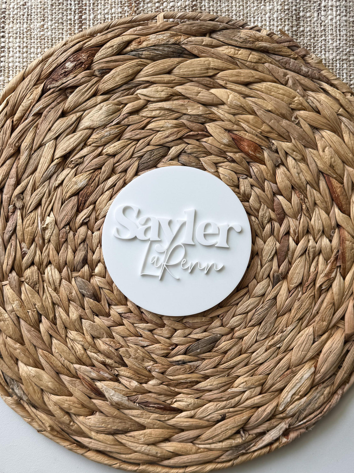 Newborn photo prop name sign in layered acrylic