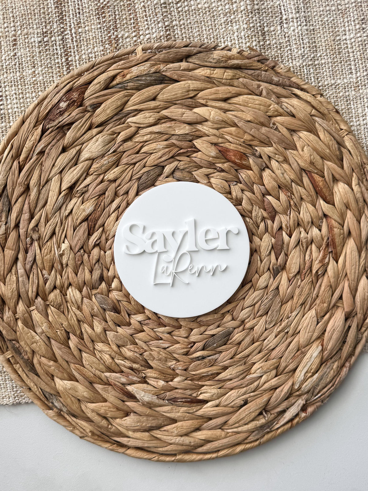 Custom acrylic baby name sign, a layered name round