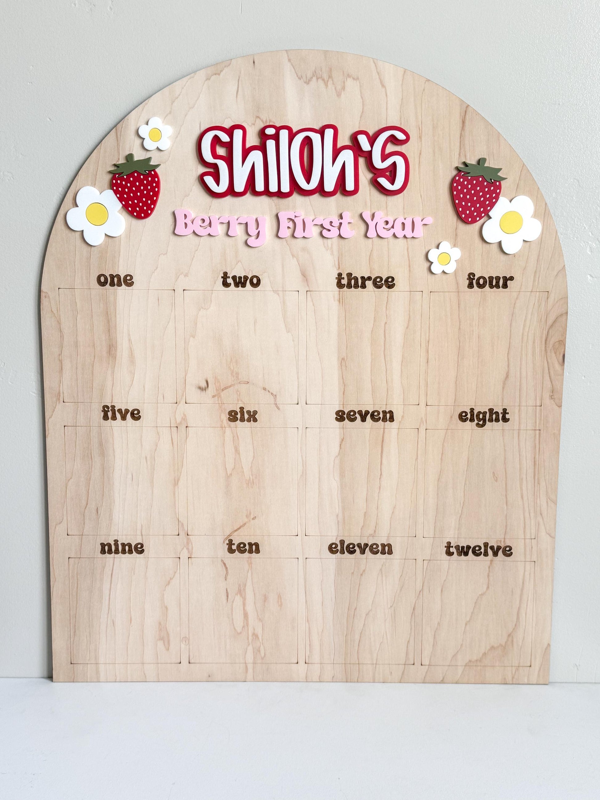 Strawberry First Birthday Milestone Board: Berry Party Decor | One Year Of Wooden Board
