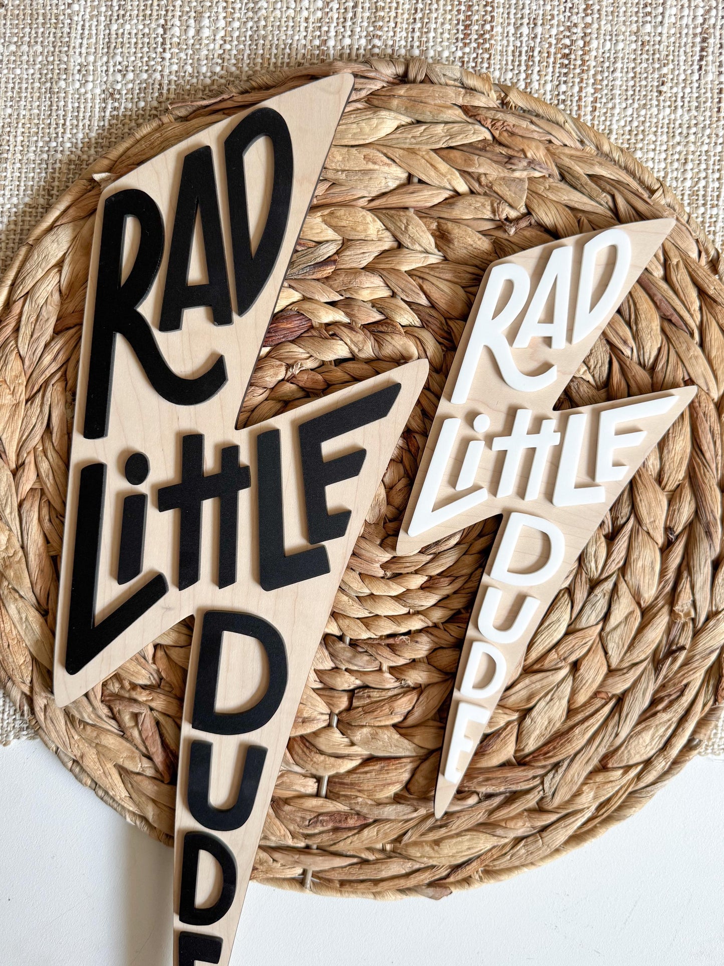 Rad Little Dude wood wall sign hung in boys bedroom or playroom, boho decor