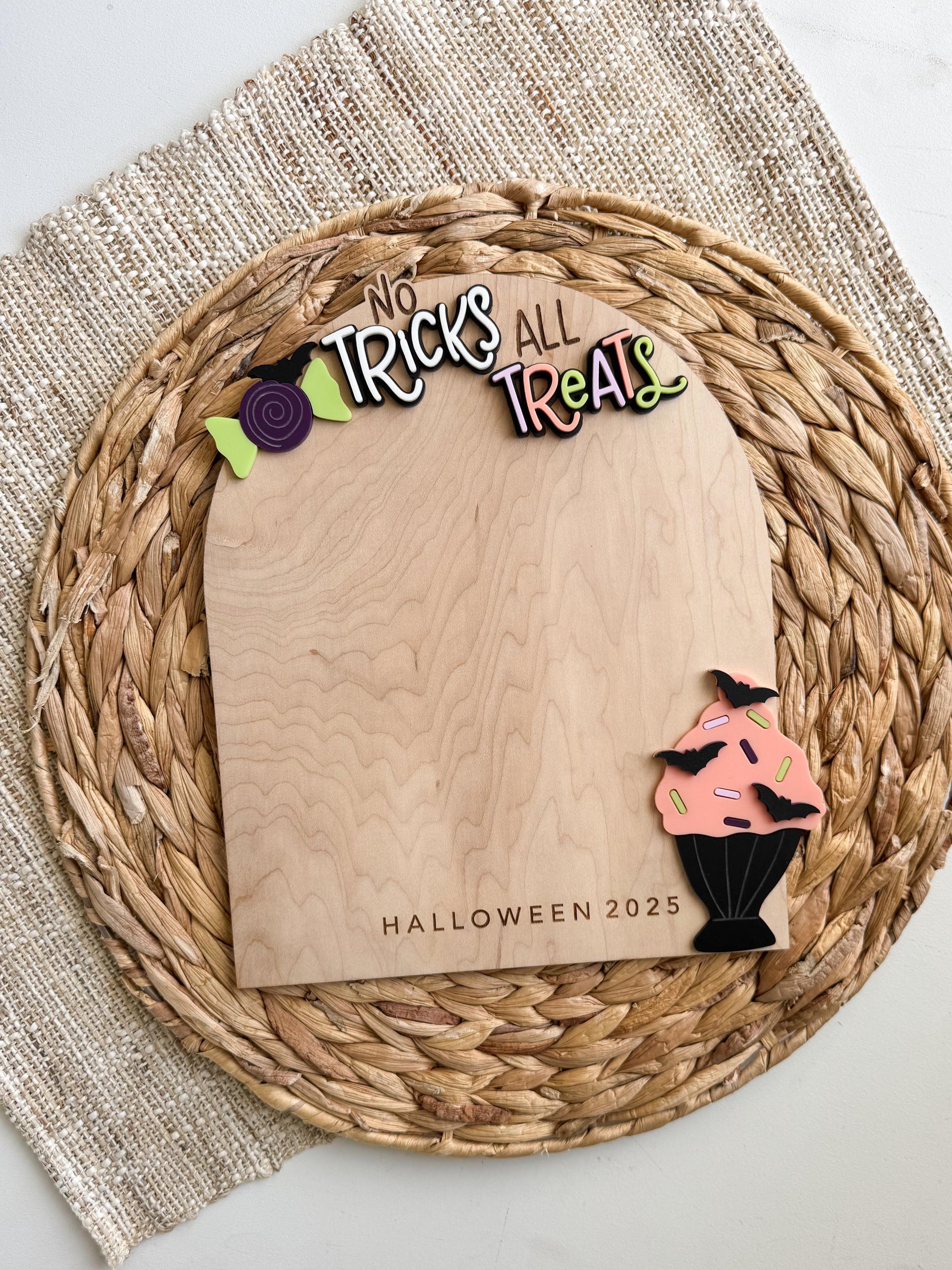 Halloween handprint keepsake on maple wood with custom name, personalized grandparent gift