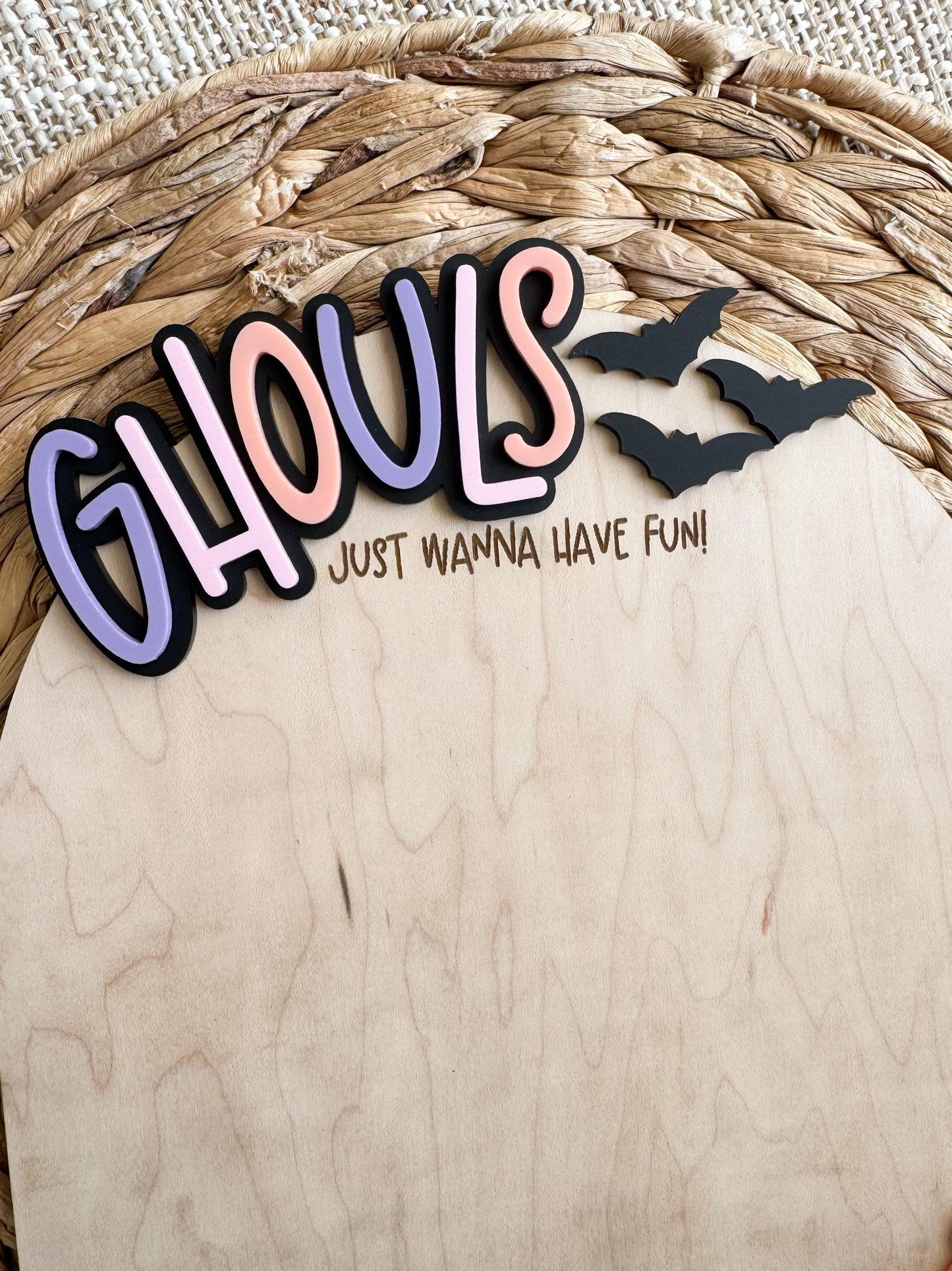Ghouls Just Wanna Have Fun wood Halloween keepsake with handprint area and personalized name