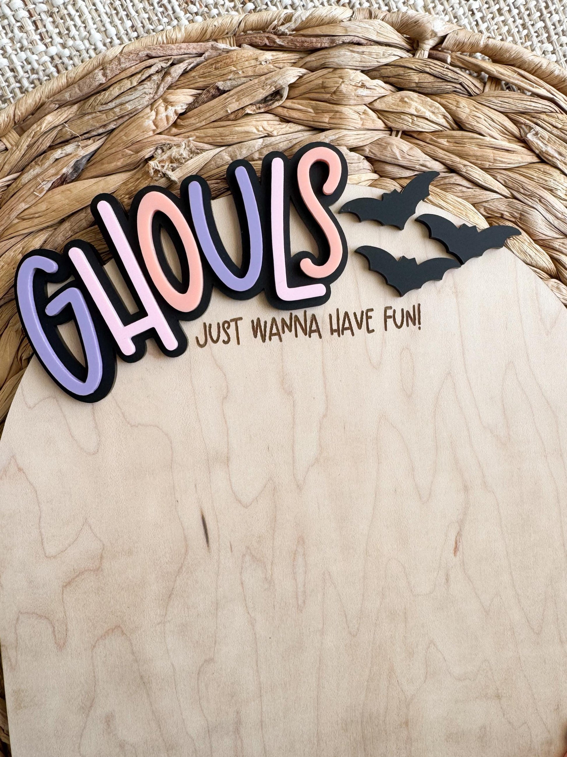 Ghouls Just Wanna Have Fun wood Halloween keepsake with handprint area and personalized name