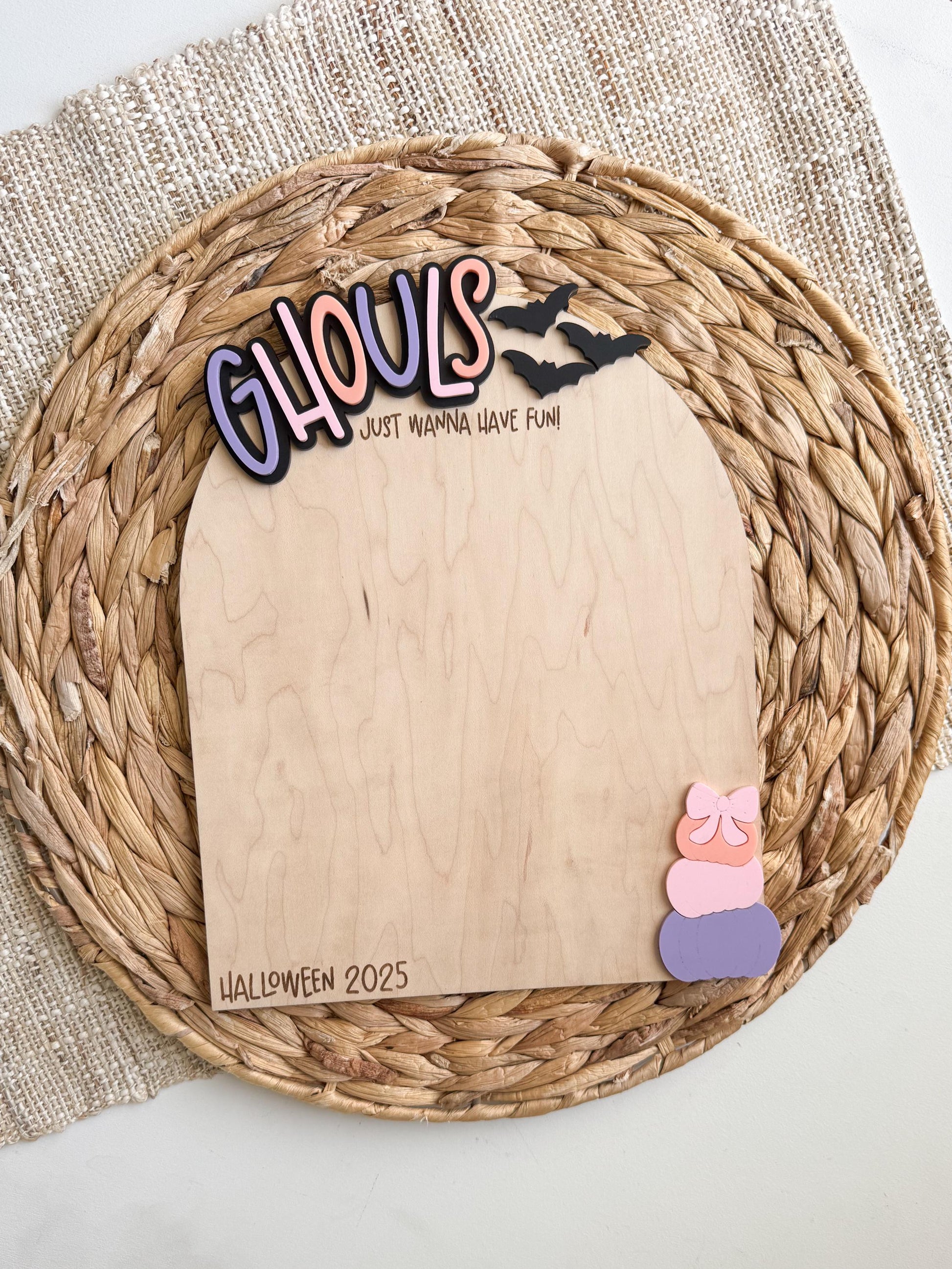 Personalized Halloween handprint sign saying Ghouls Just Wanna Have Fun with child's name
