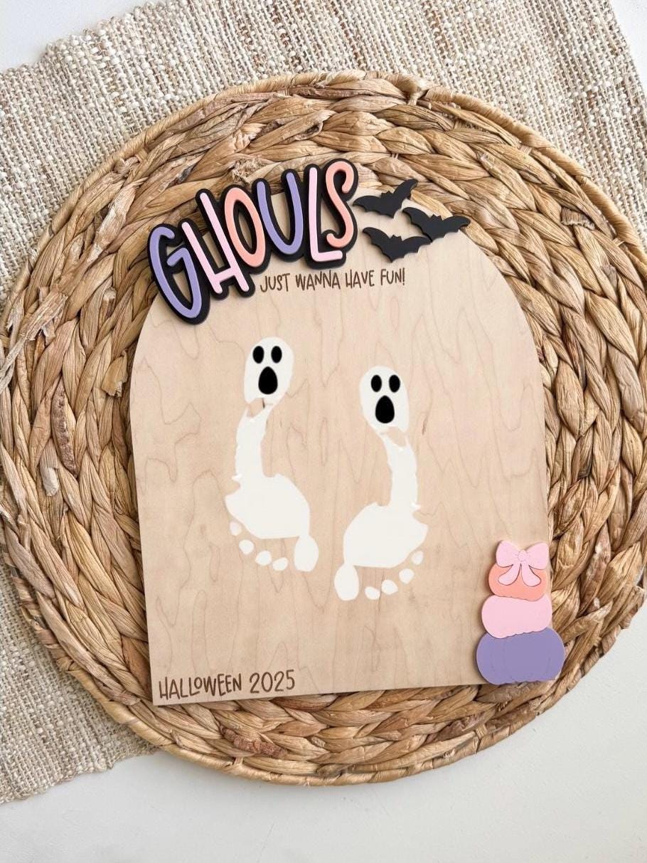 Ghouls Just Wanna Have Fun personalized Halloween handprint keepsake sign on maple wood