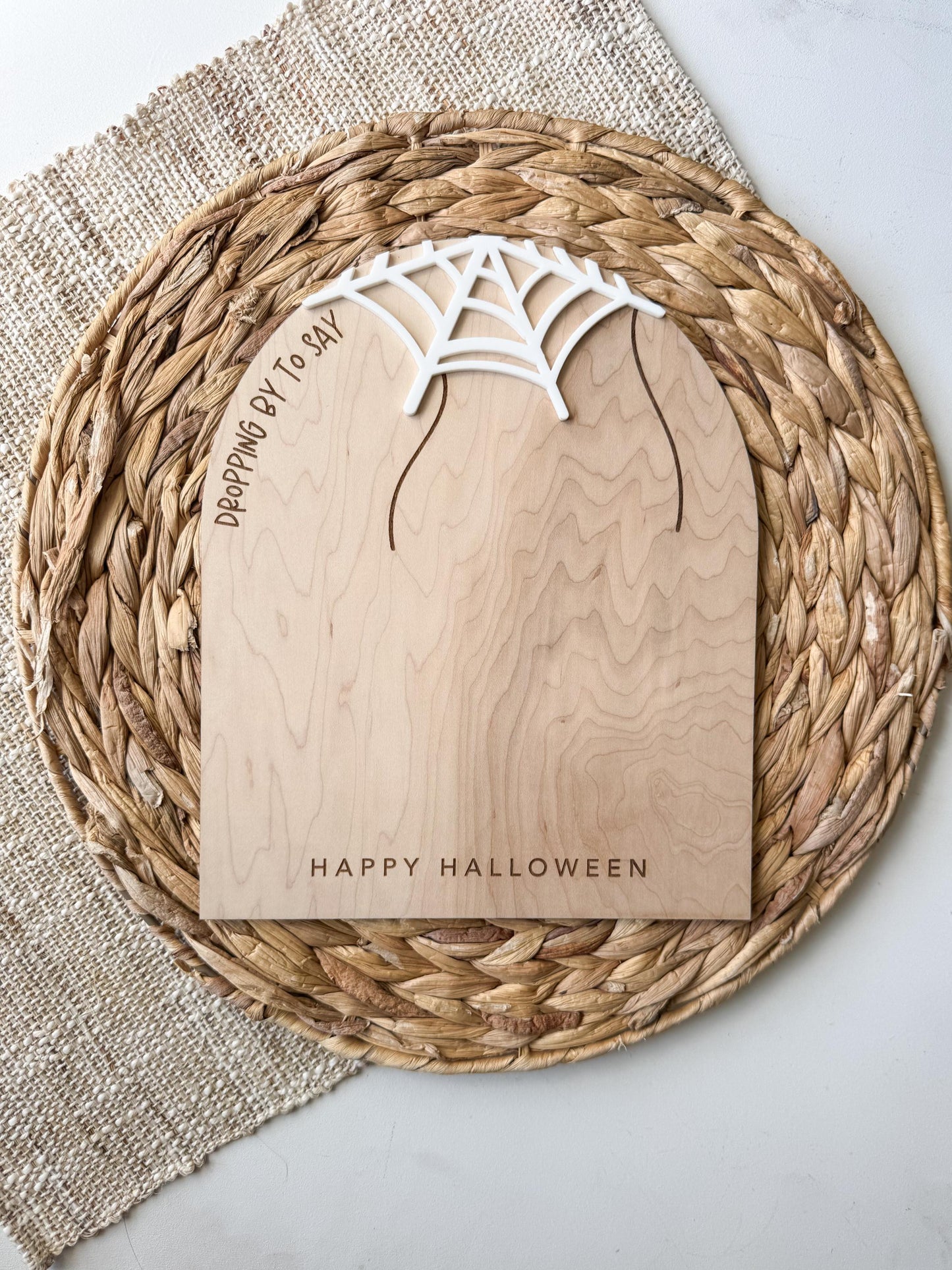 Halloween handprint spider keepsake sign on wood showing child's handprints and personalized name