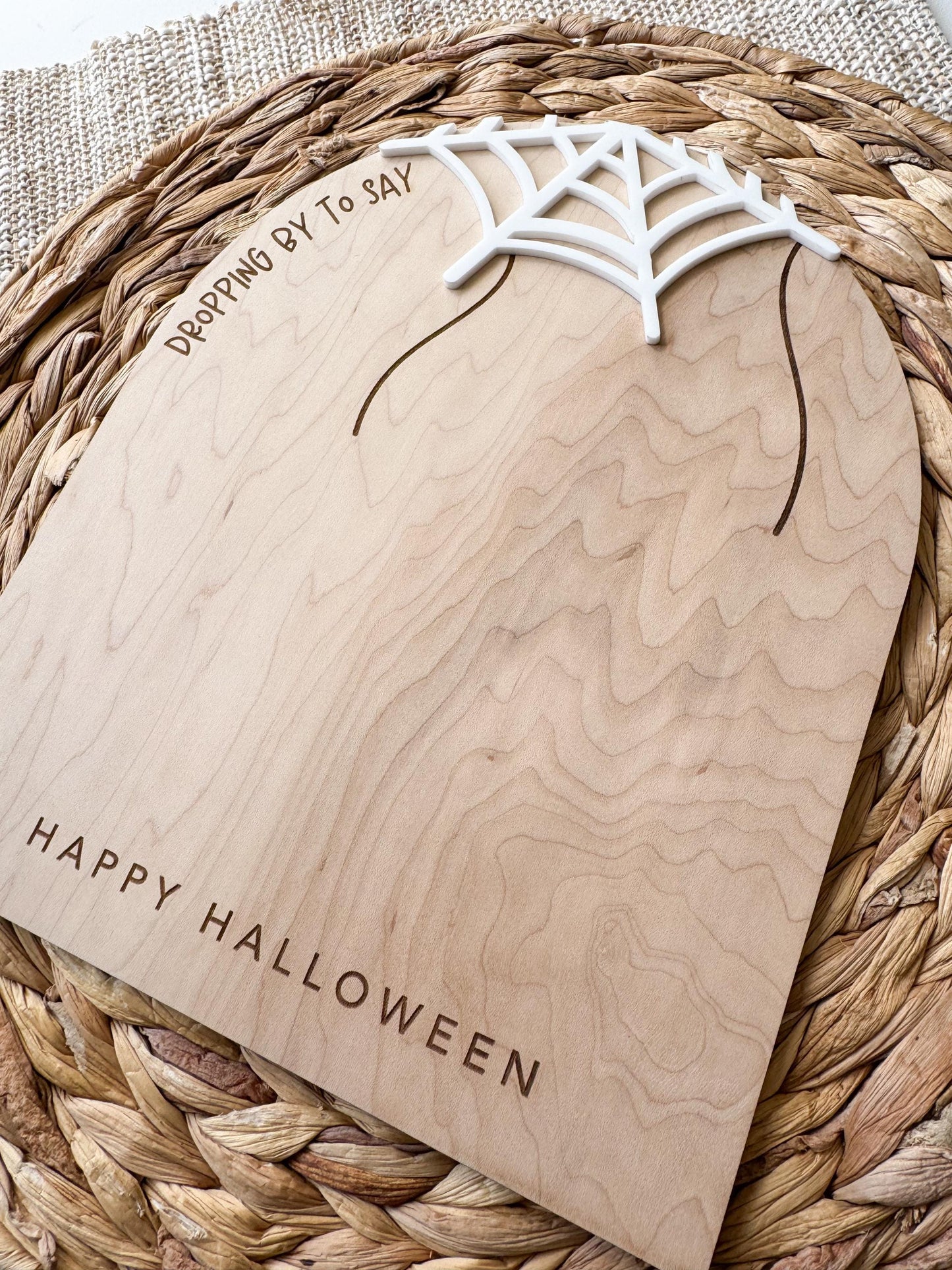 Personalized Halloween spider handprint sign on maple wood with child's handprints and name
