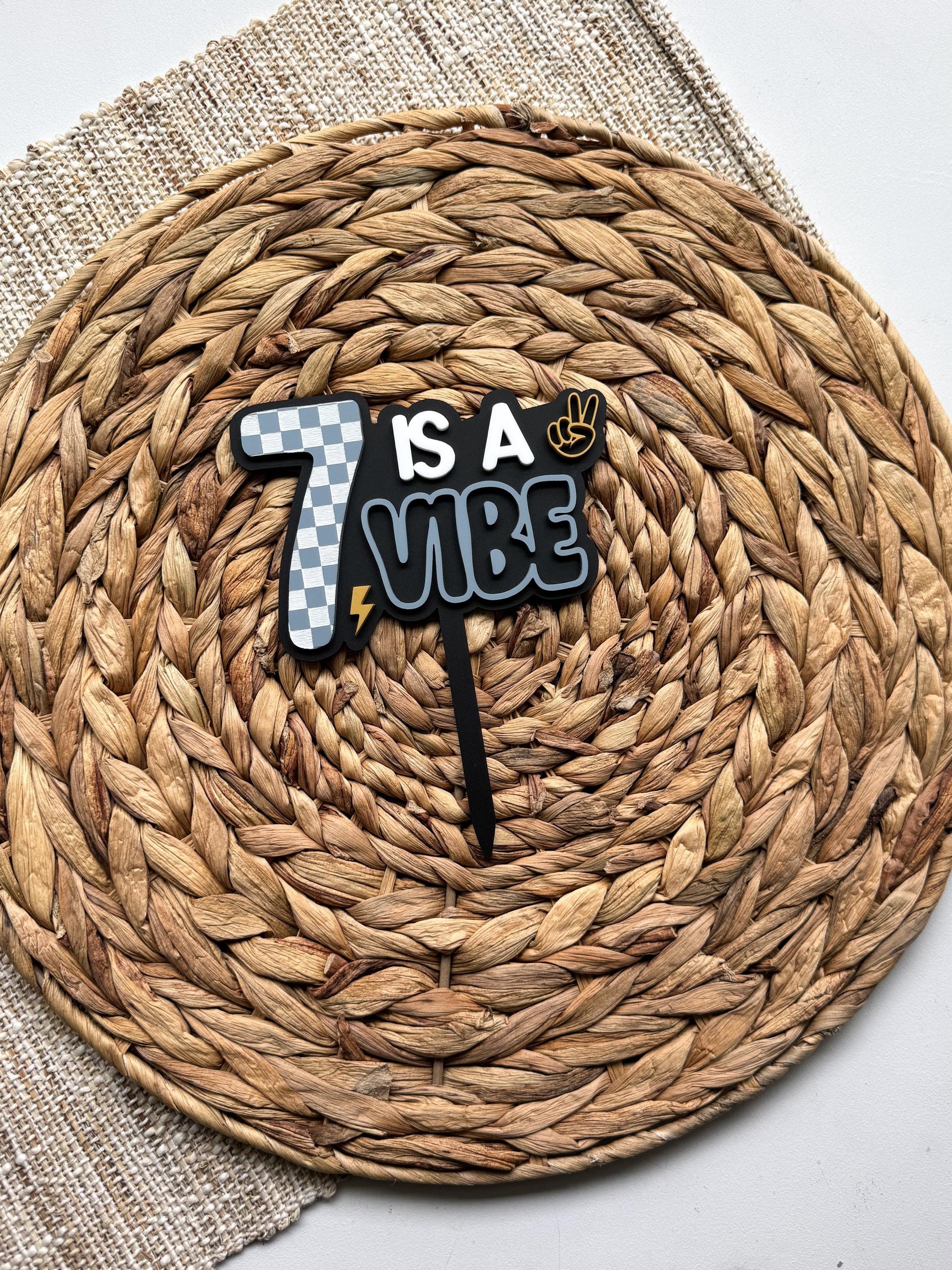 Is A Vibe Birthday Cake Topper Personalized Age Retro Smiley Party Decor