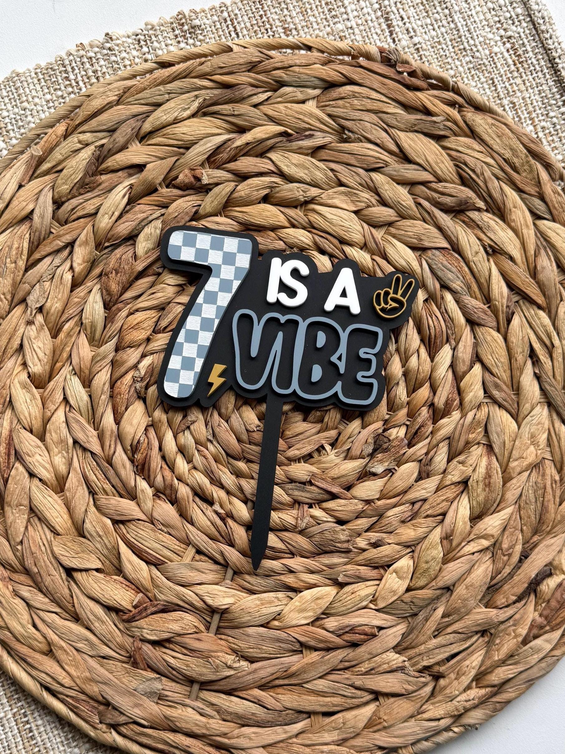 Is A Vibe Birthday Cake Topper Personalized Age Retro Smiley Party Decor