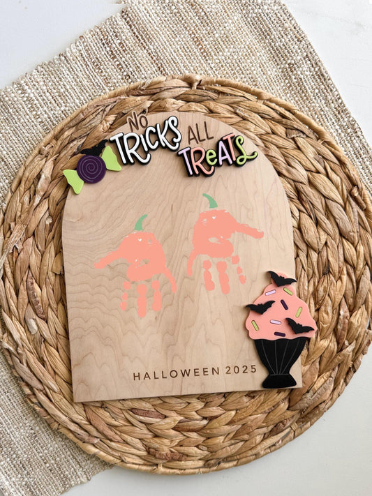 Personalized wooden Halloween handprint keepsake sign DIY gift from kids to grandparents