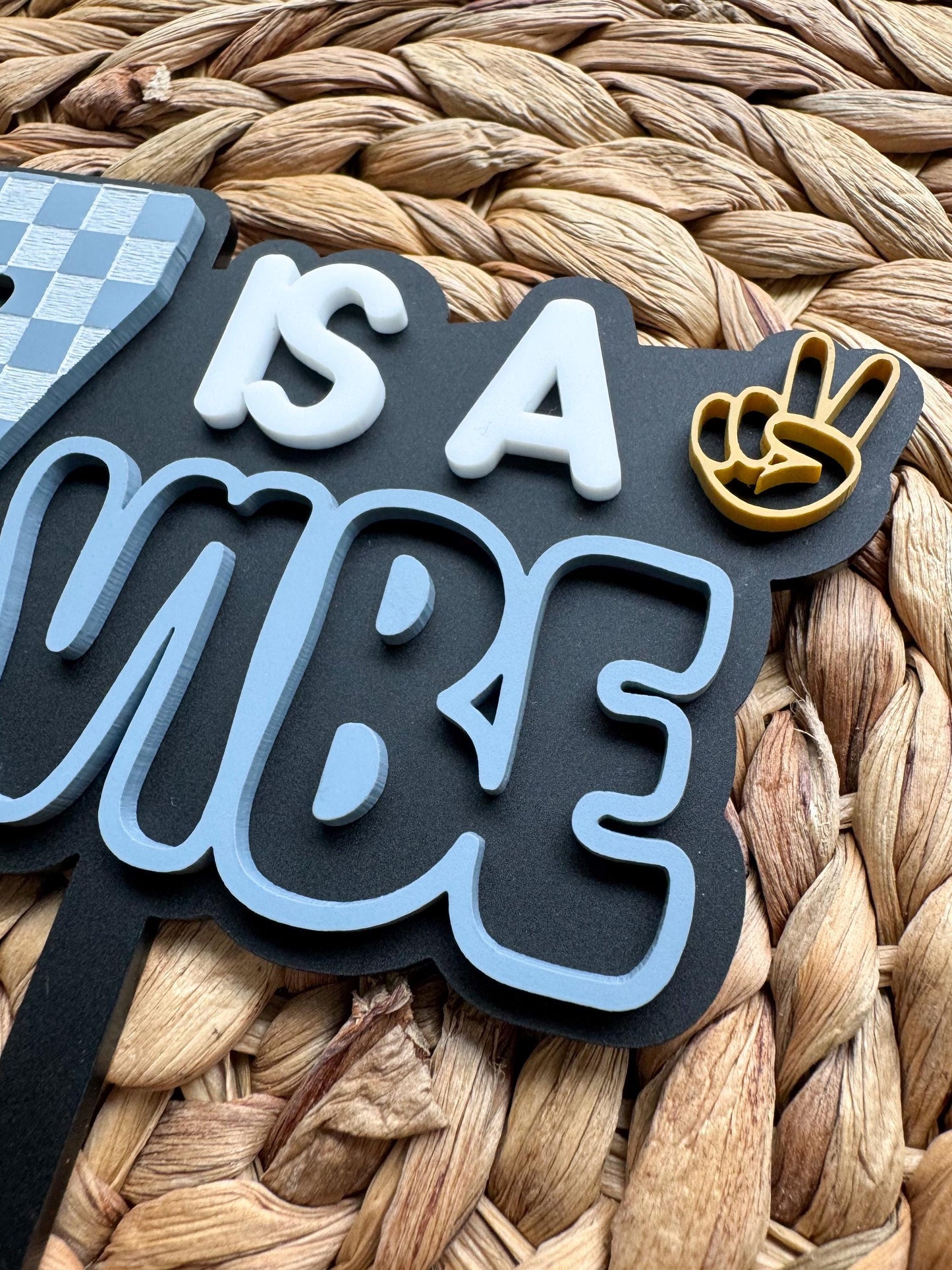 Is A Vibe Birthday Cake Topper Personalized Age Retro Smiley Party Decor