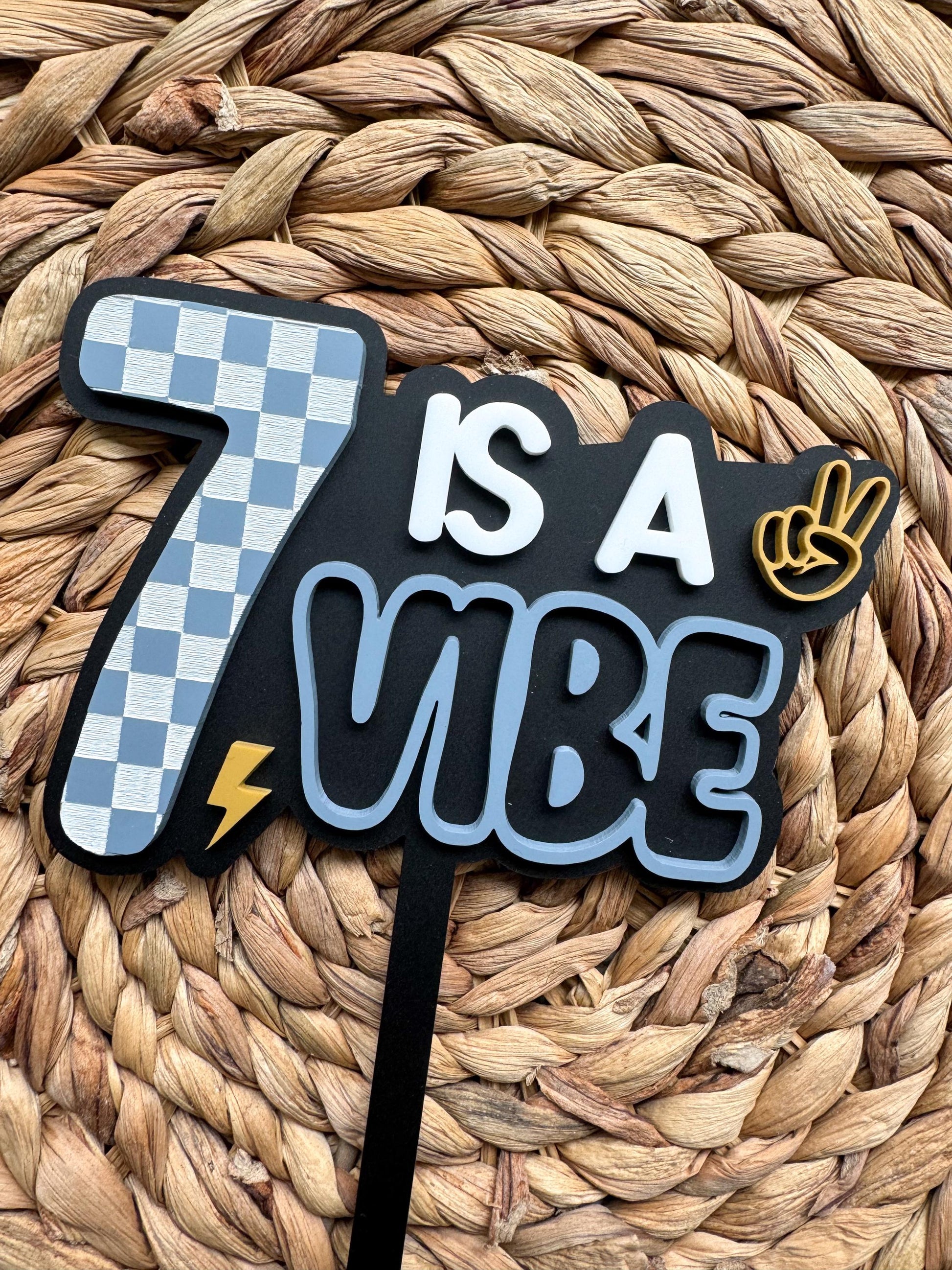 Is A Vibe Cake Topper | Birthday Party Decor | boys birthday theme | Acrylic Cake Topper | Checker Party Decor