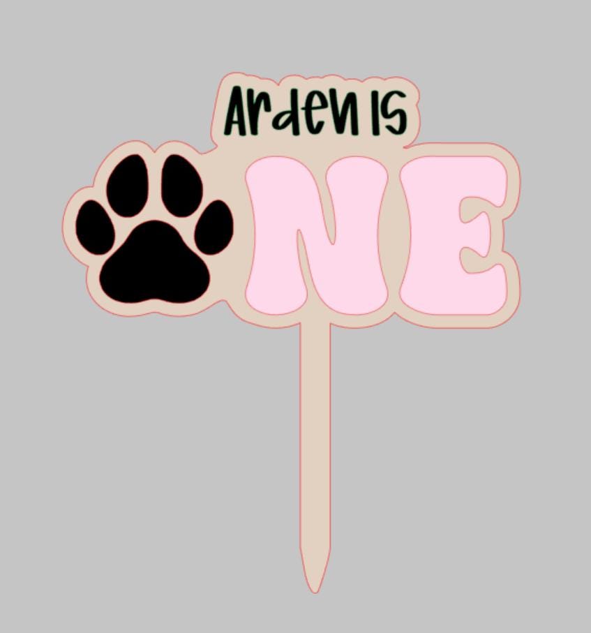 Personalized Paw Print 1st Birthday Cake Topper – Acrylic or Maple Wood