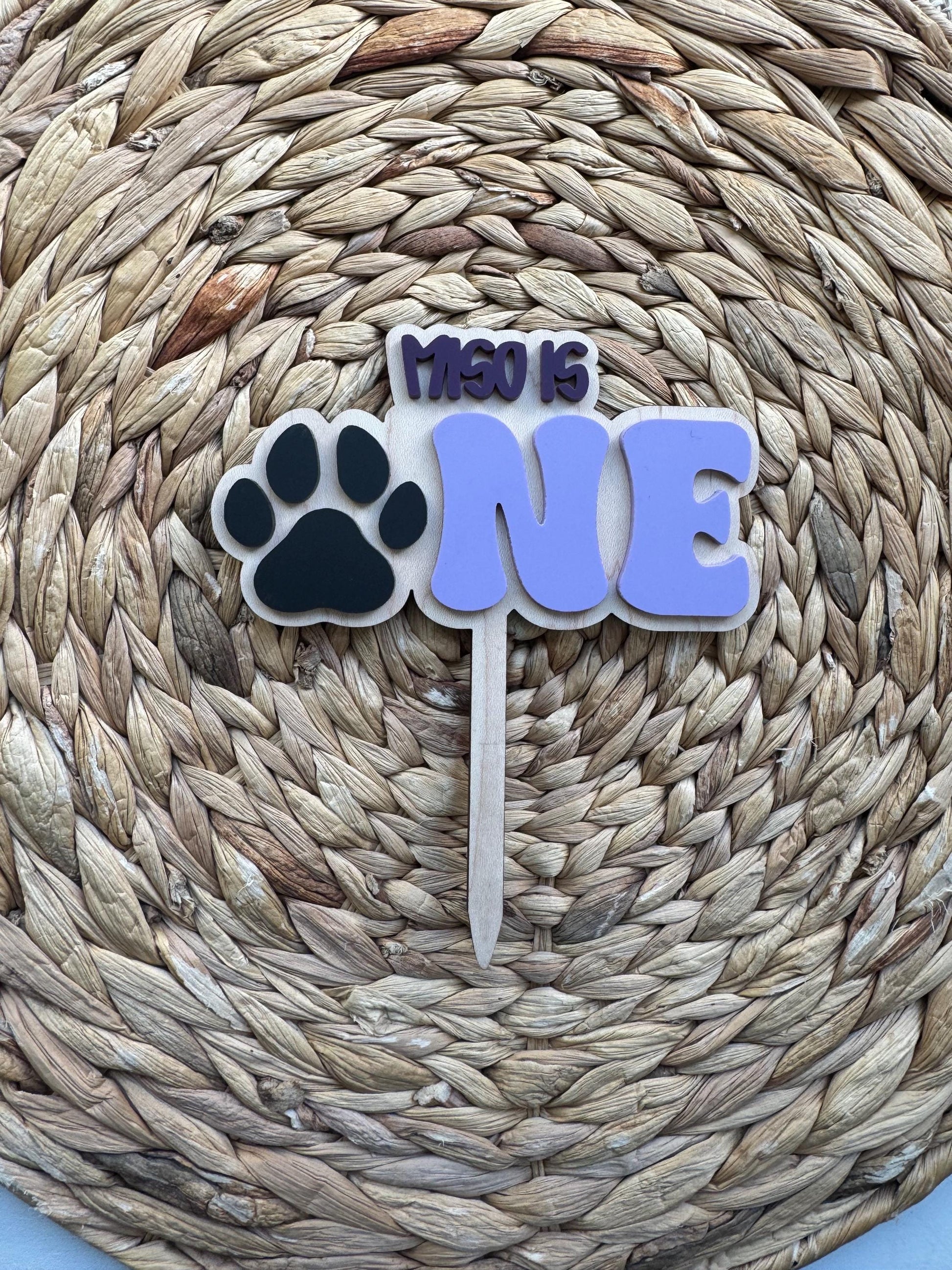 Personalized Paw Print 1st Birthday Cake Topper – Acrylic or Maple Wood