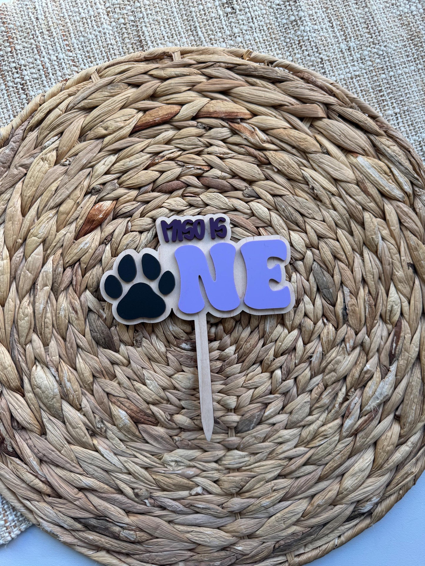 Personalized Paw Print 1st Birthday Cake Topper – Acrylic or Maple Wood