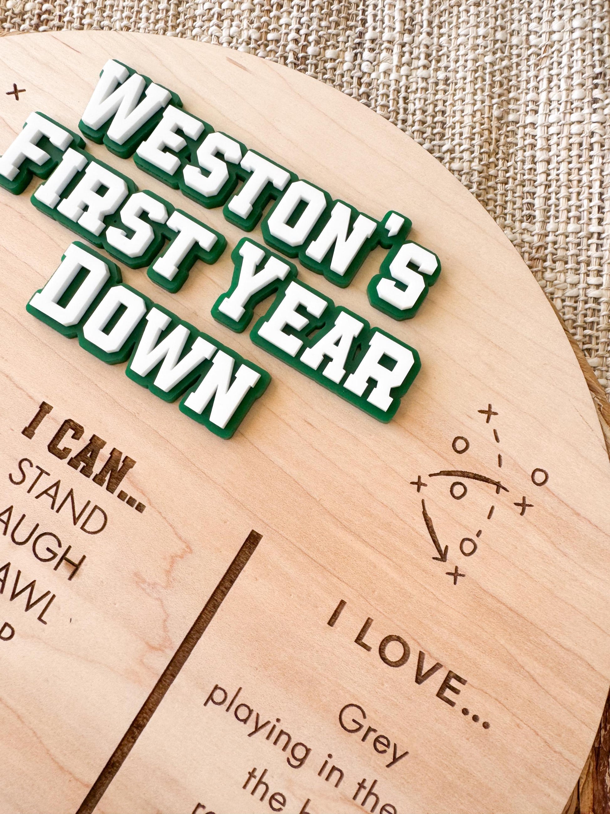 Personalized First Year Down Football Milestone Board for Girls and Boys