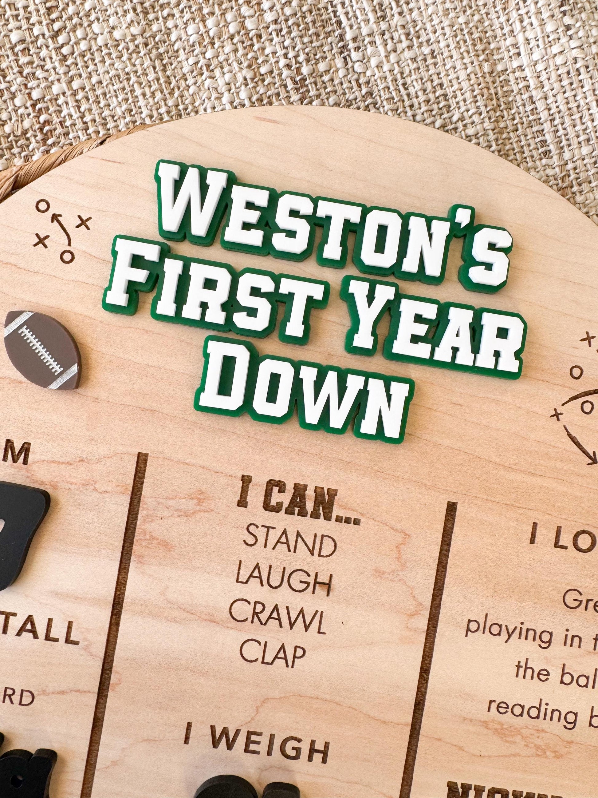 Personalized First Year Down Football Milestone Board for Girls and Boys
