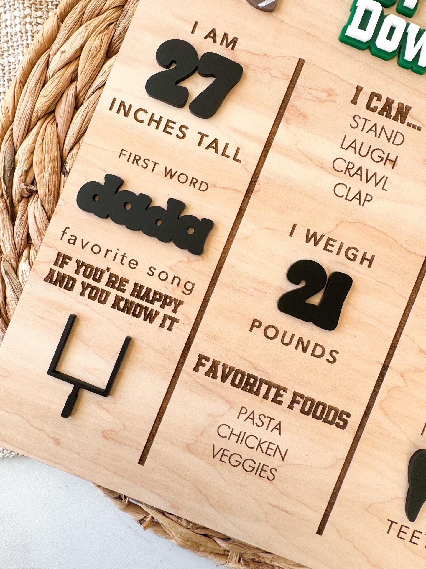 Personalized First Year Down Football Milestone Board for Girls and Boys