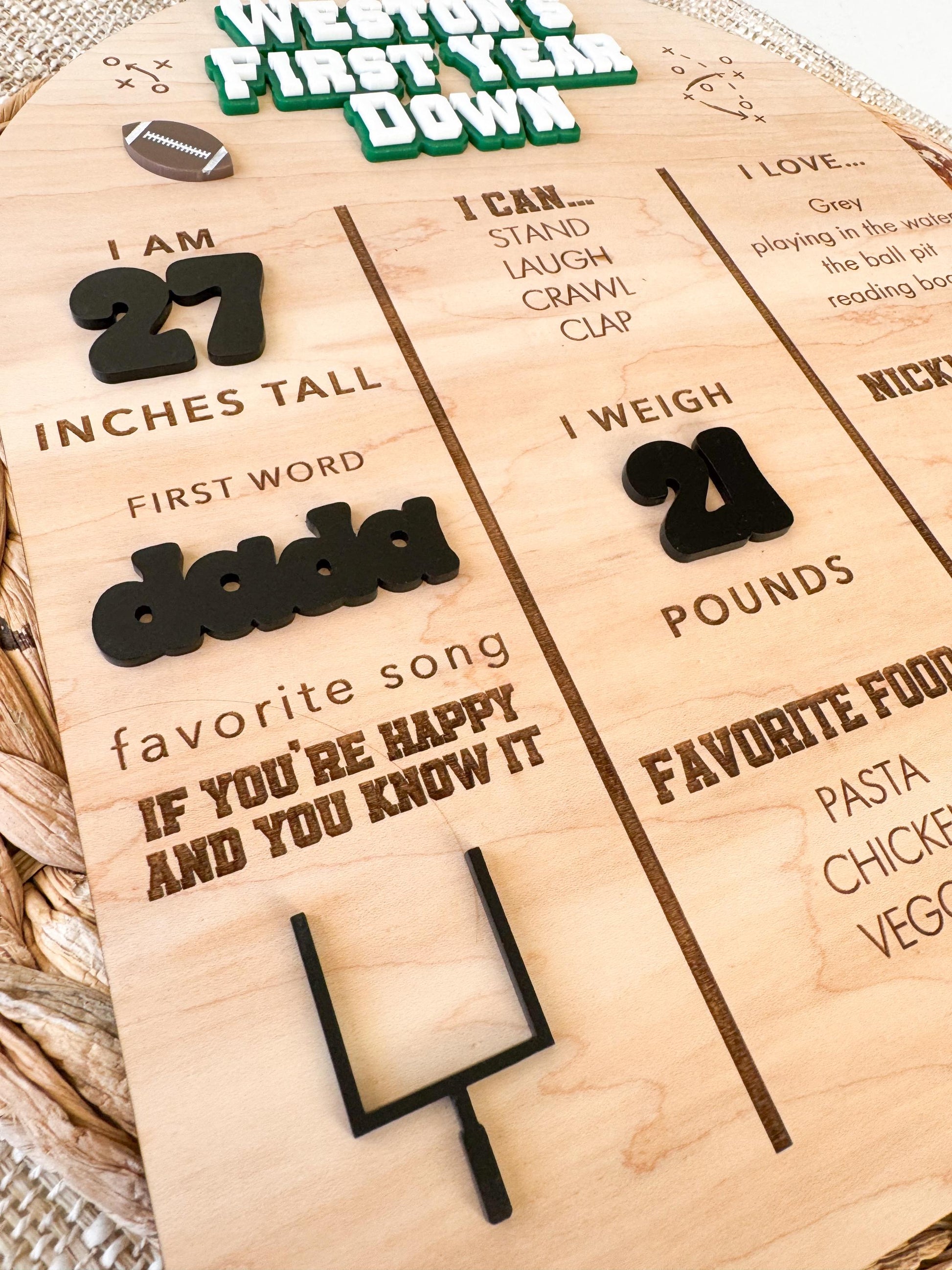 Personalized First Year Down Football Milestone Board for Girls and Boys