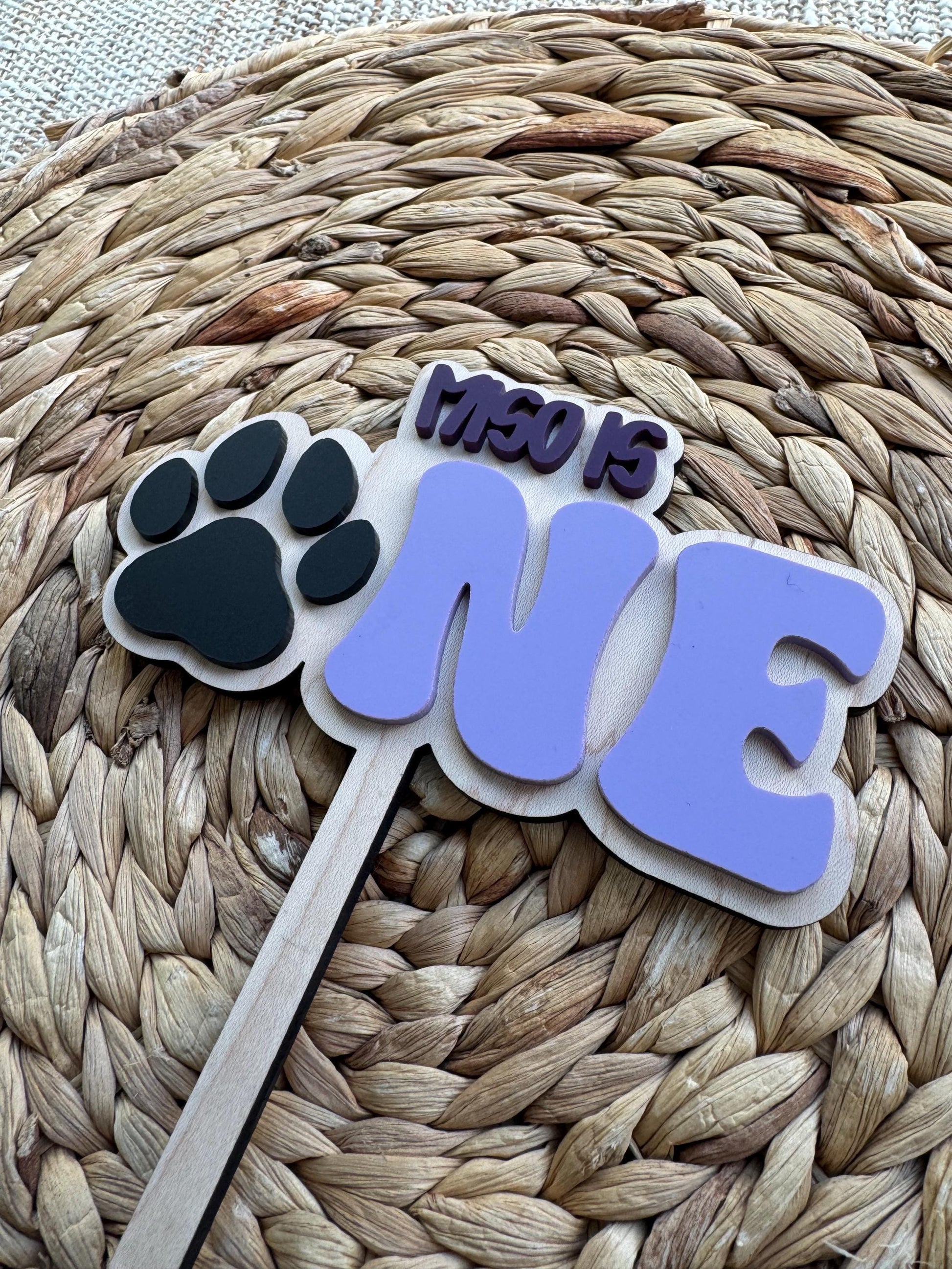 Personalized Paw Print 1st Birthday Cake Topper – Acrylic or Maple Wood