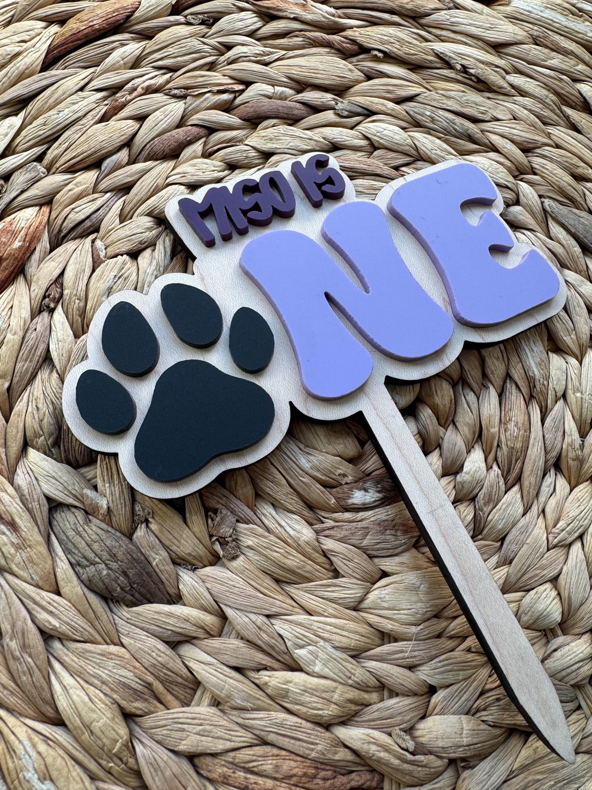 Personalized Paw Print 1st Birthday Cake Topper – Acrylic or Maple Wood