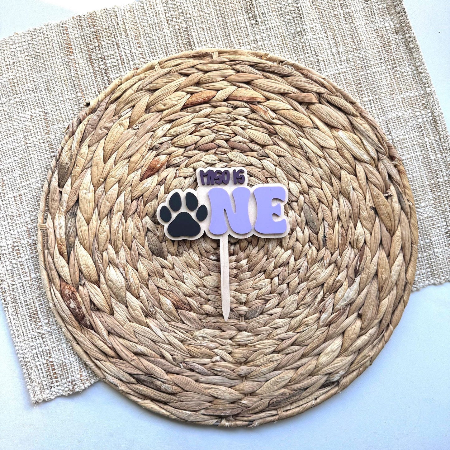 Personalized Paw Print 1st Birthday Cake Topper – Acrylic or Maple Wood