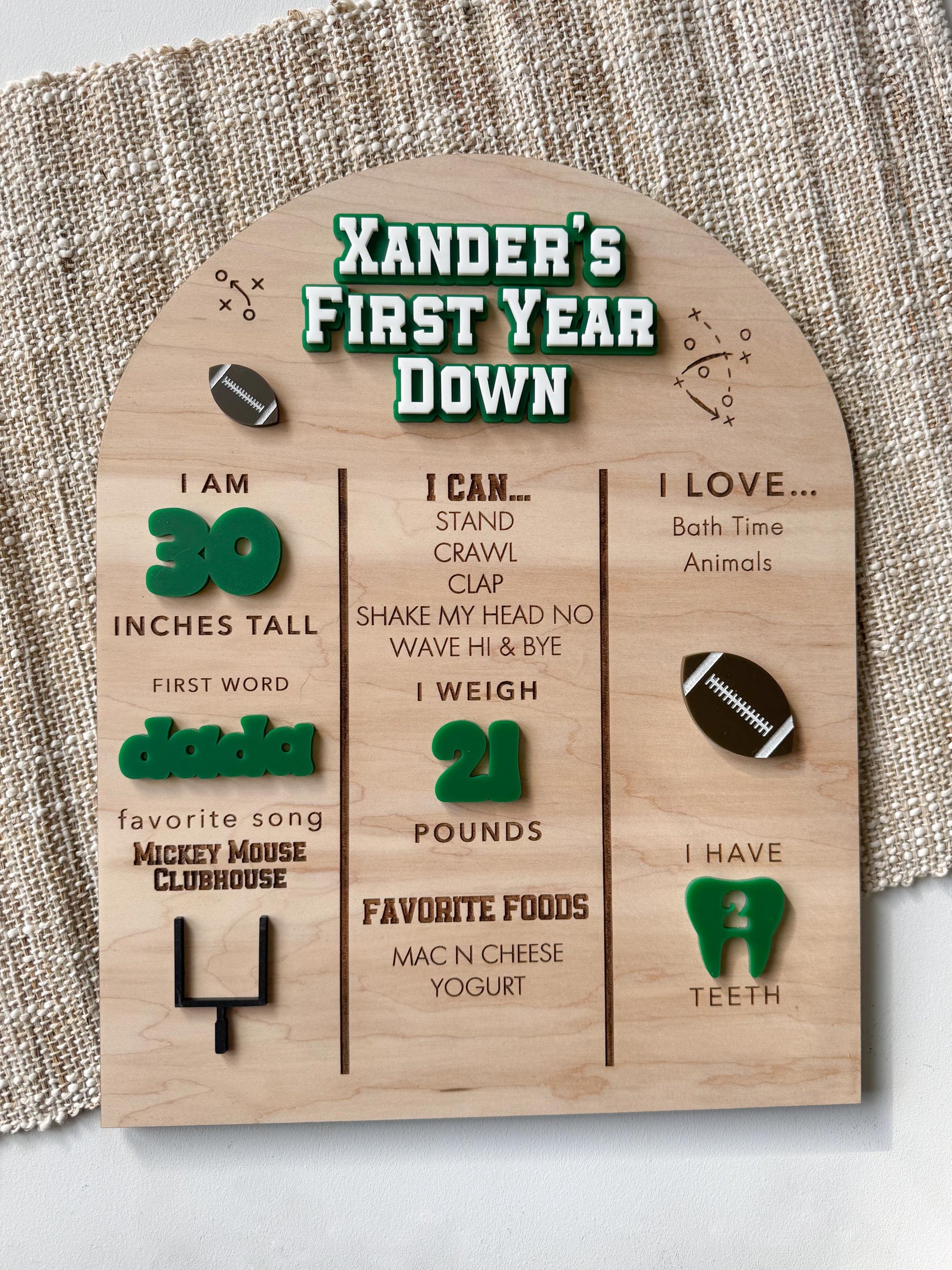 Personalized First Year Down Football Milestone Board for Girls and Boys