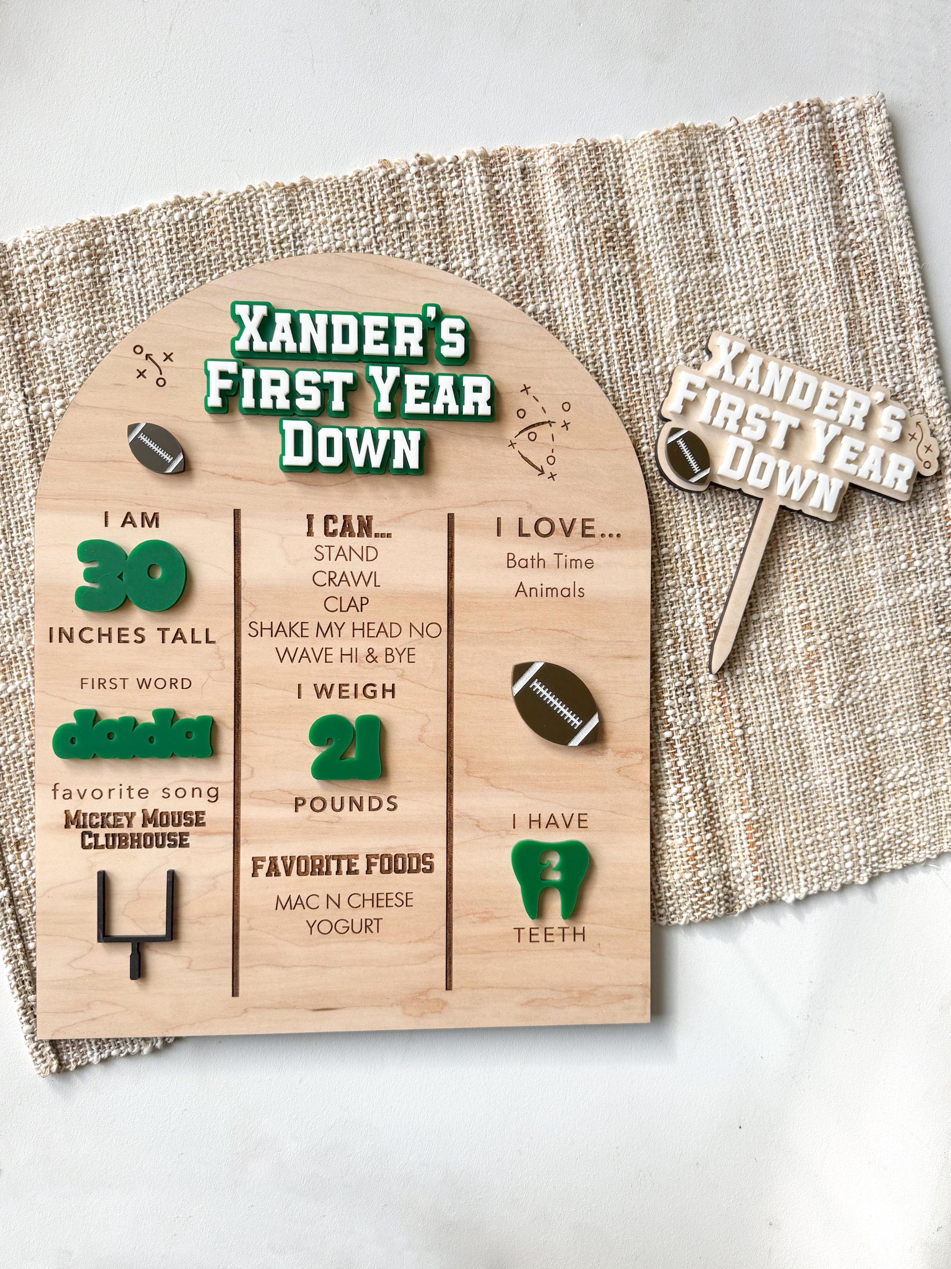 Custom Football Cake Topper – Personalized Second Down Birthday Sports Theme Party Decor