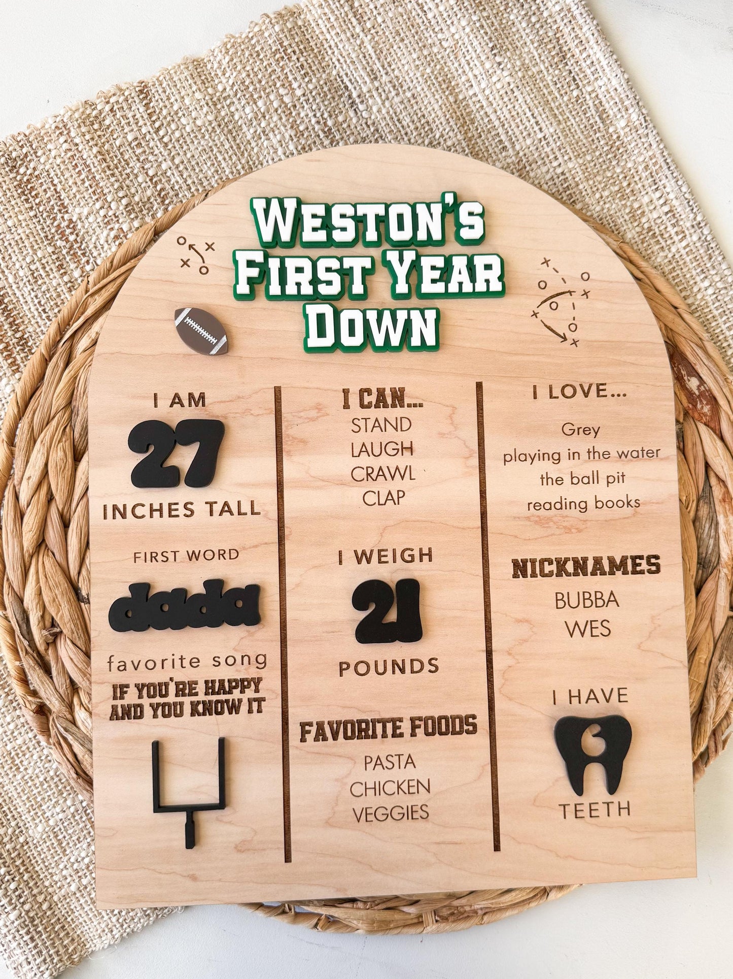 Personalized First Year Down Football Milestone Board for Girls and Boys
